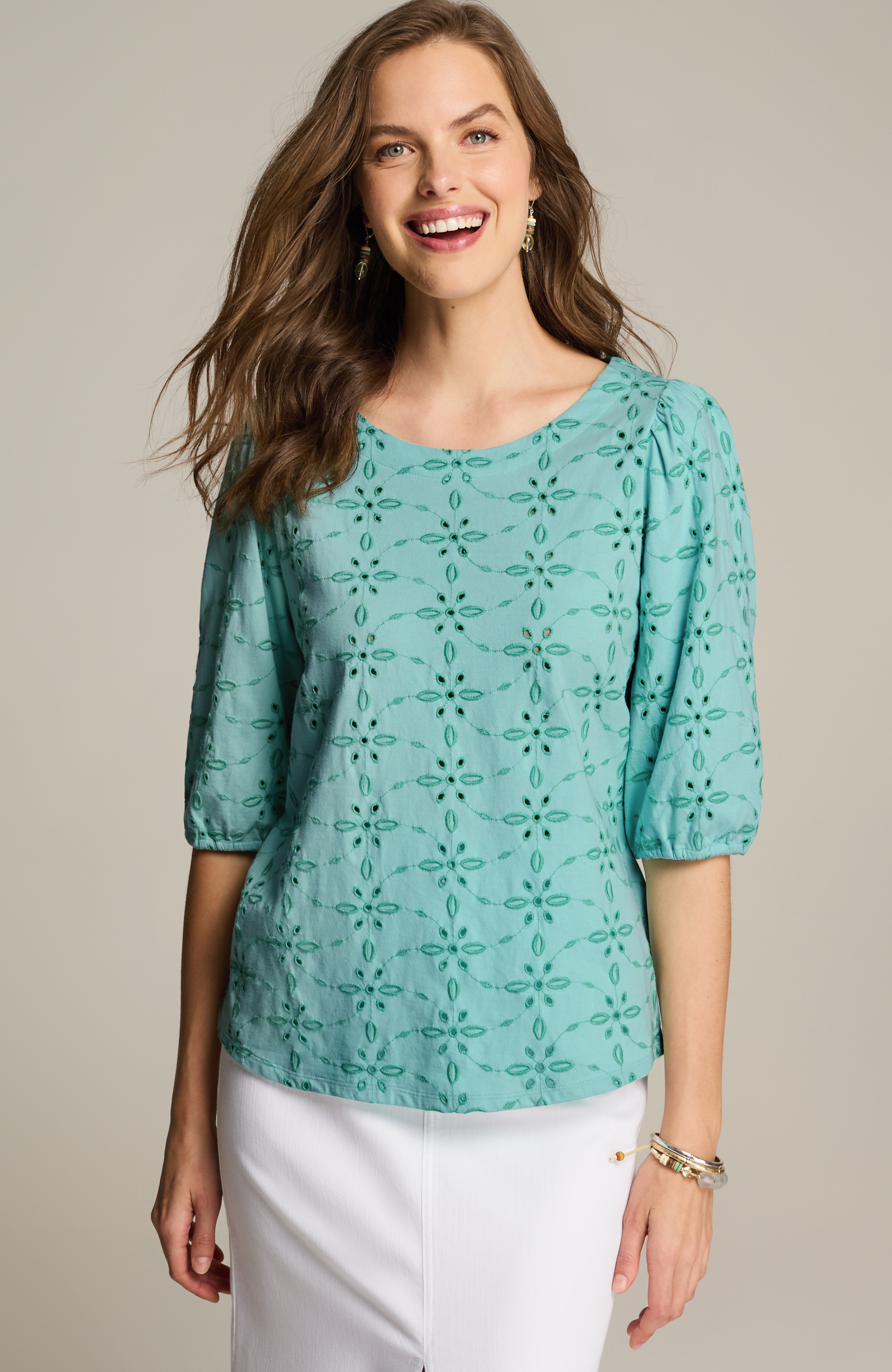 Contrasting-Eyelet Knit Top | JJill