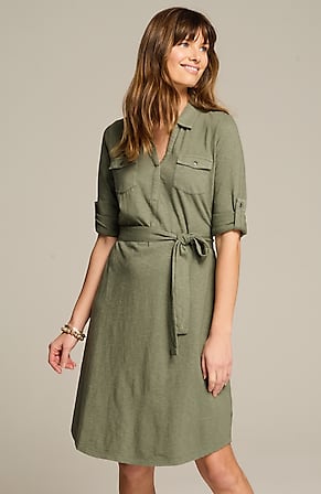 Image for Garment-Dyed Split-Neck Shirtdress