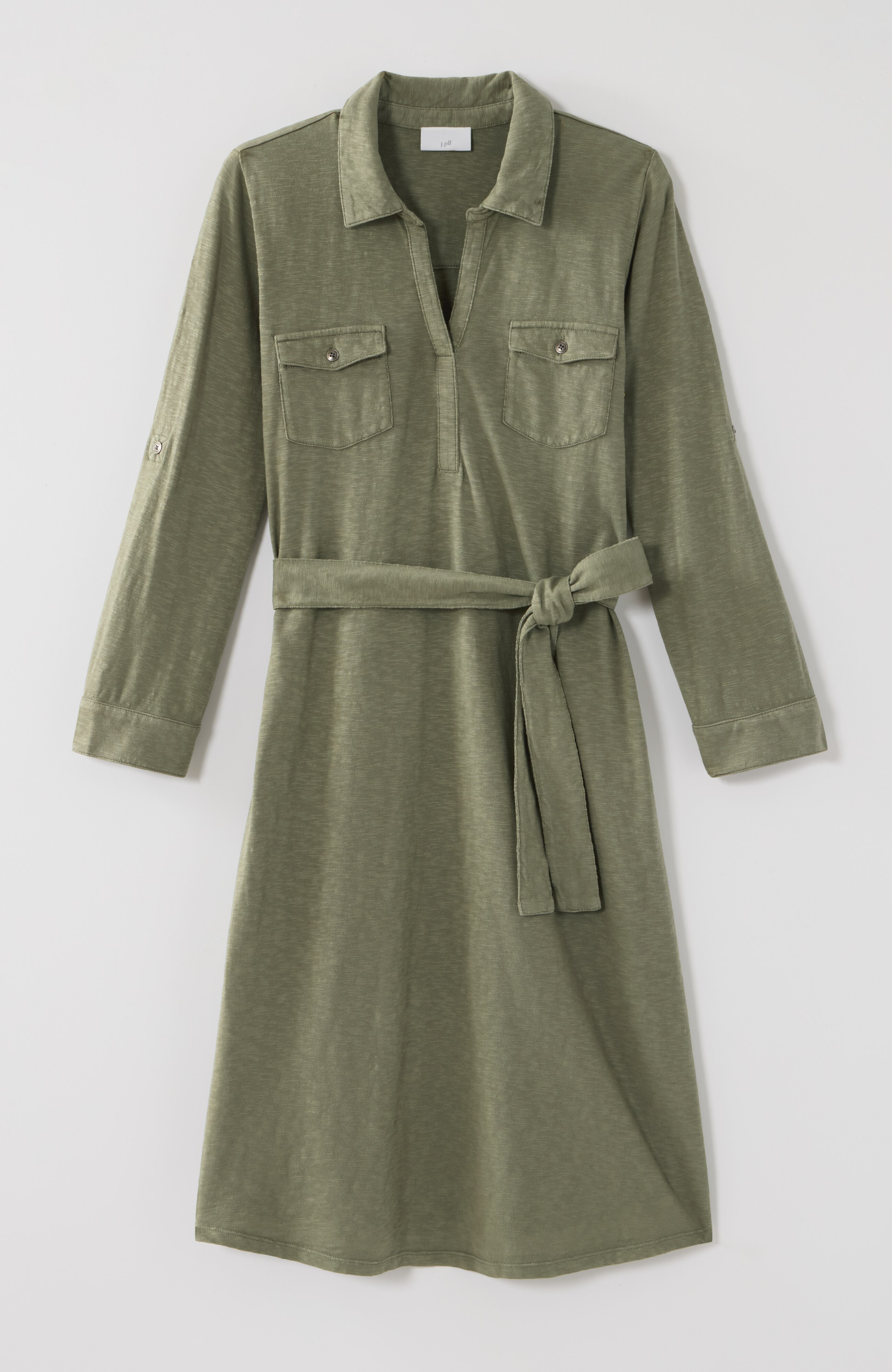 garment-dyed split-neck shirtdress