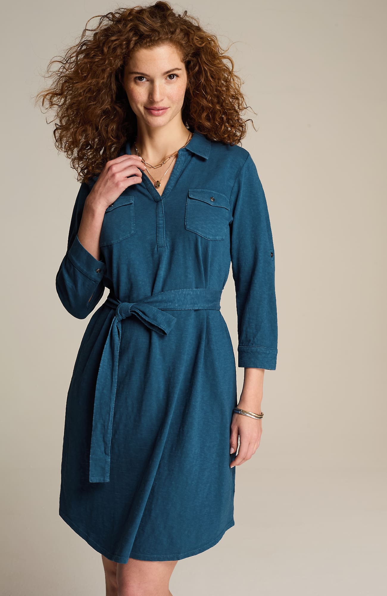 Jjill J.jill Garment-dyed Split-neck Shirtdress