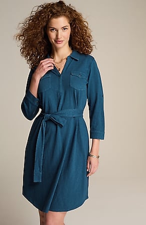 Image for Garment-Dyed Split-Neck Shirtdress