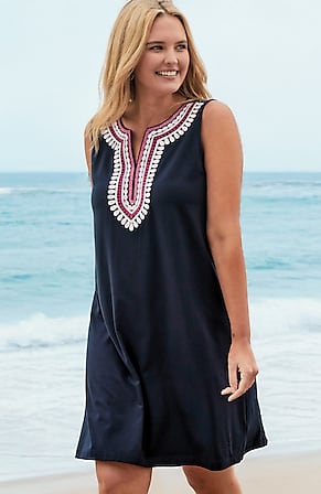 Image for Embroidered Split-Neck Dress