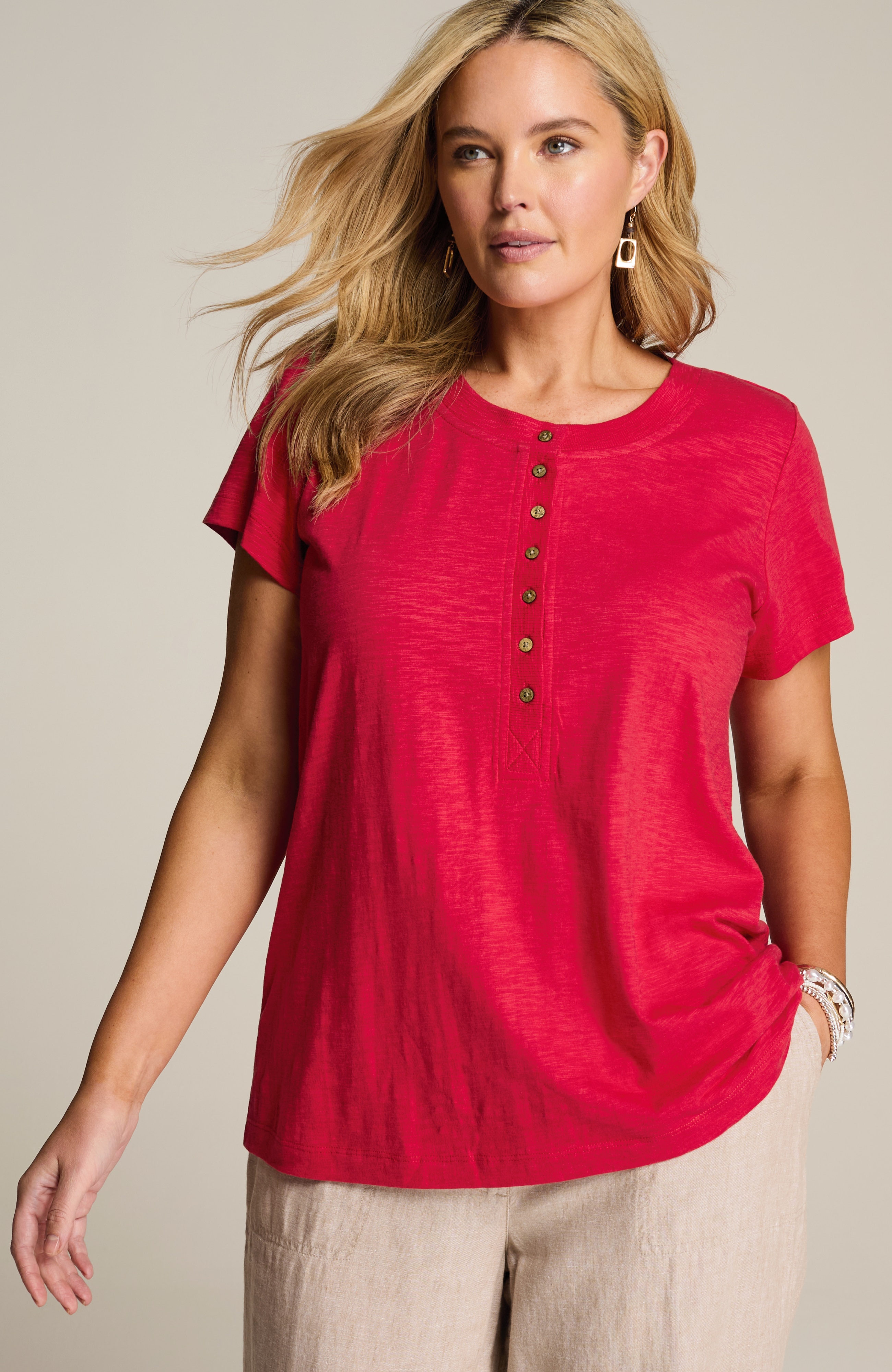 SHORT-SLEEVE HENLEY TOP | JJill