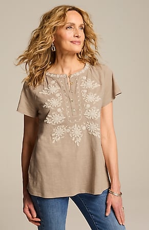 Image for Cotton-Blend Embroidered Top