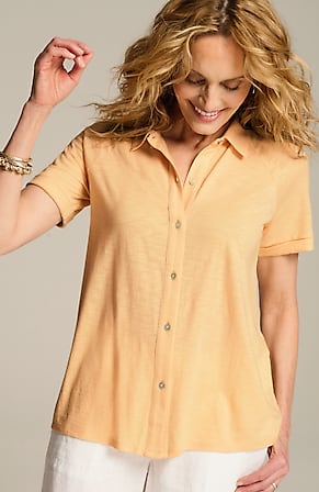 Image for Collared Button-Front Knit Top