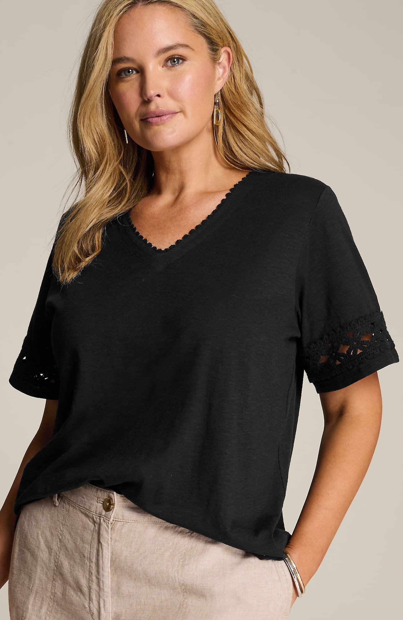Jjill J.jill Crochet-trim V-neck Top