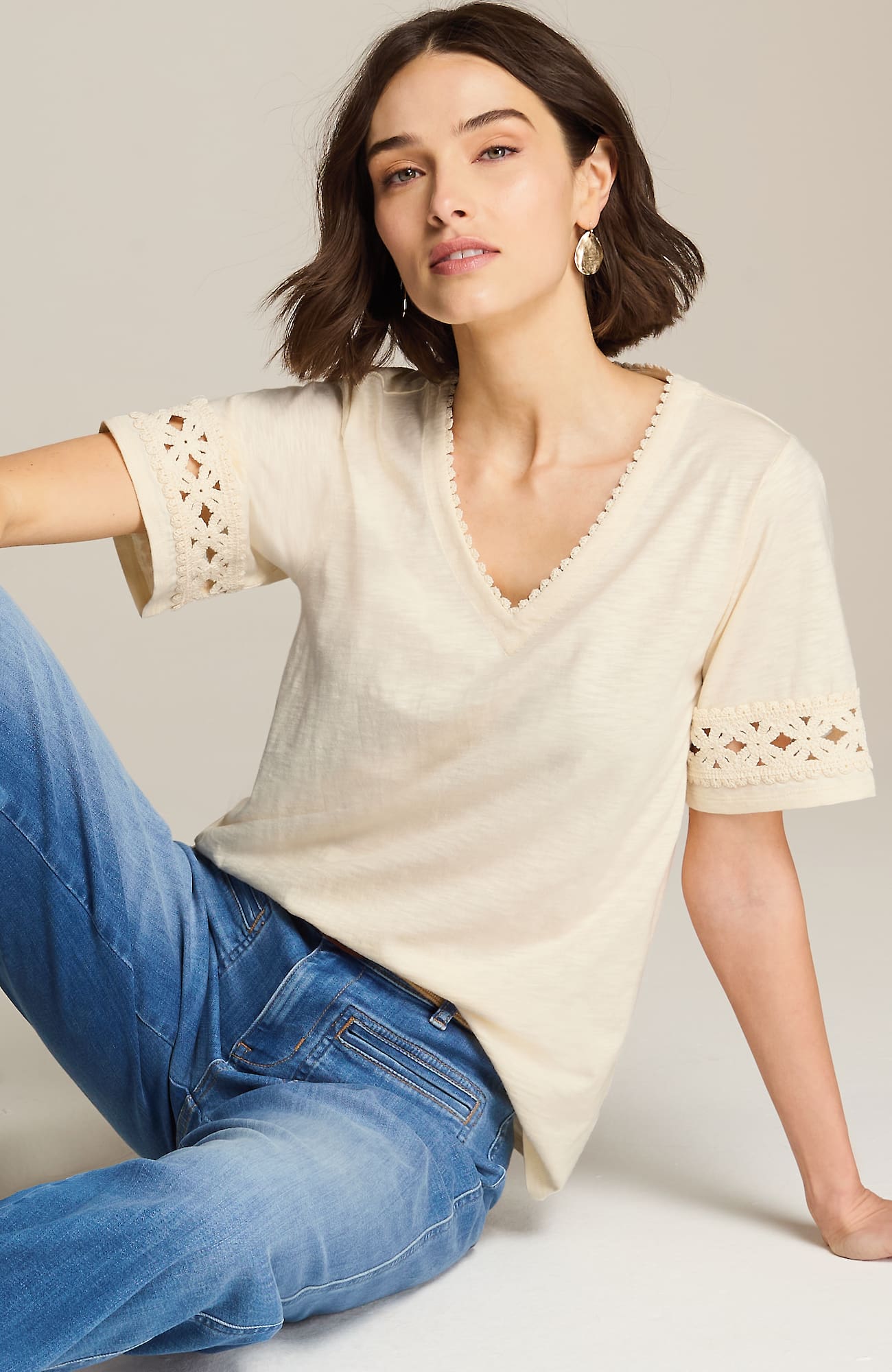 Jjill J.jill Crochet-trim V-neck Top