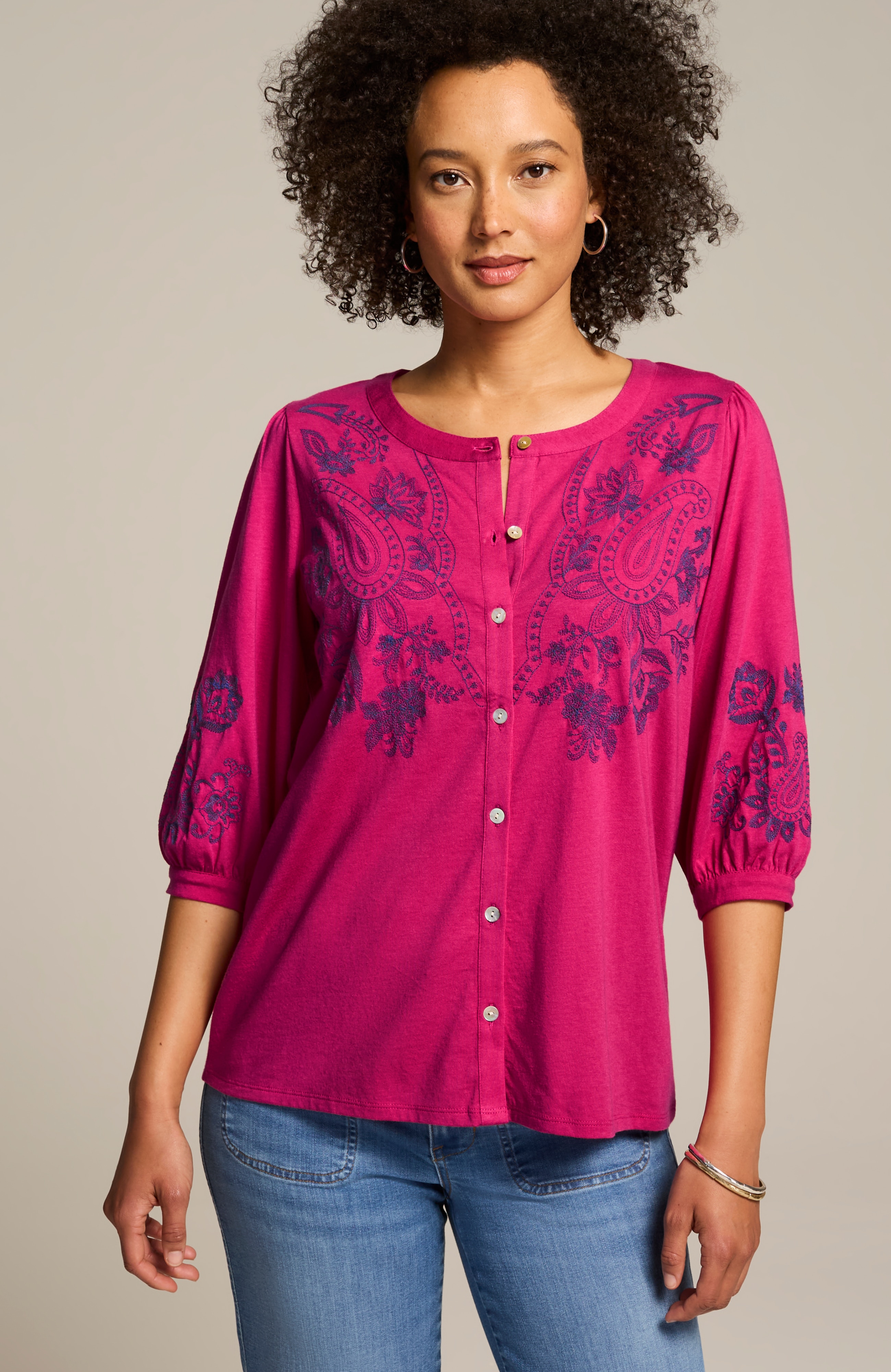 paisley-embroidered top