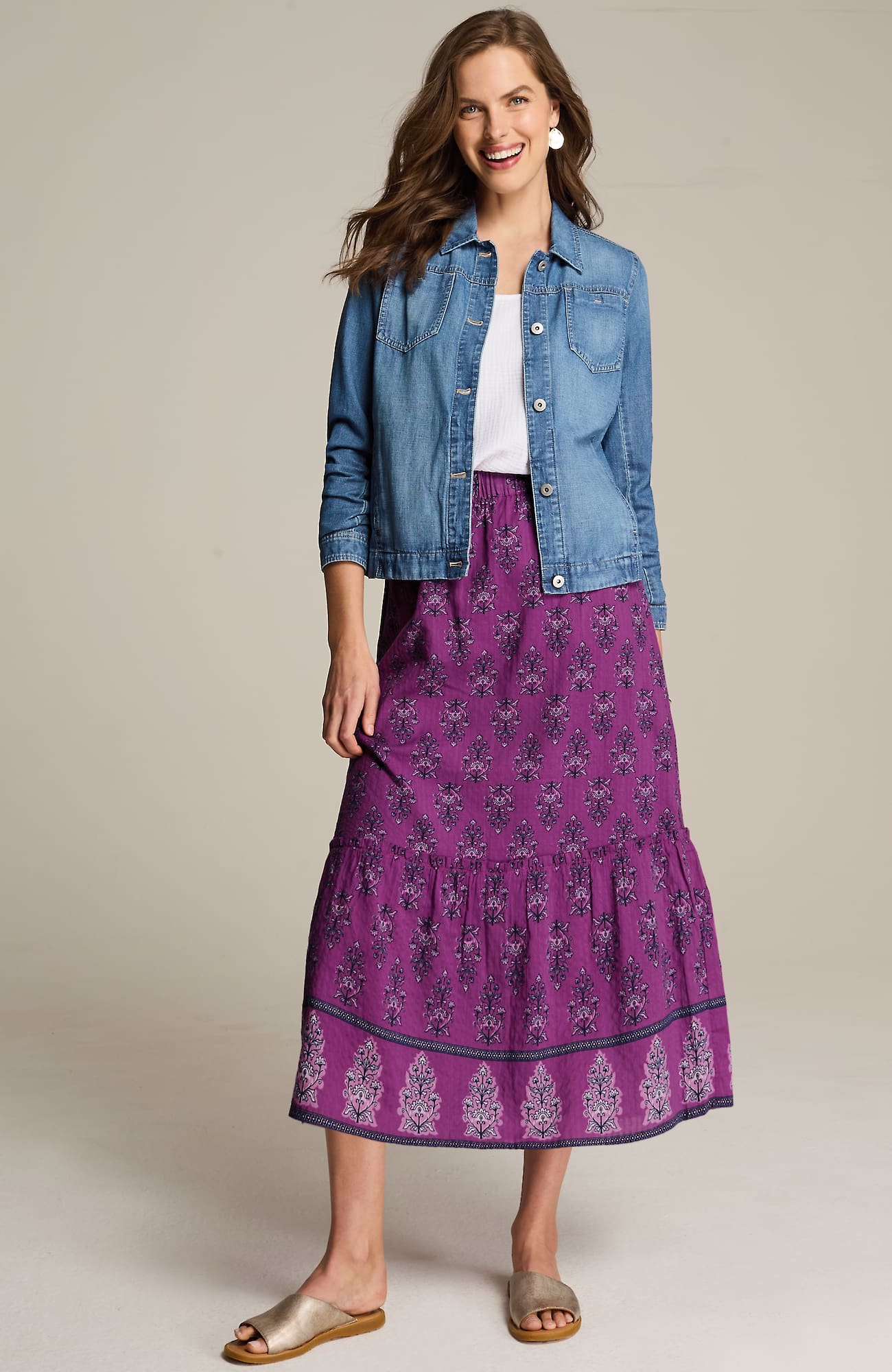 Jjill J.jill Printed Tiered Midi Skirt