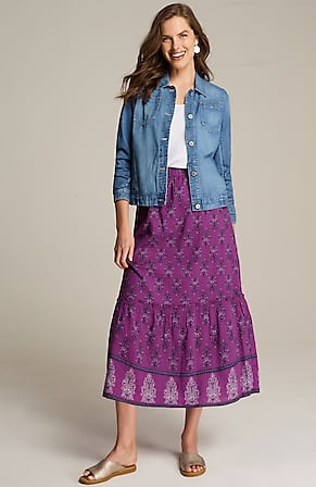 Image for Printed Tiered Midi Skirt