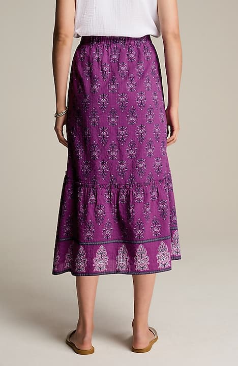 printed tiered midi skirt