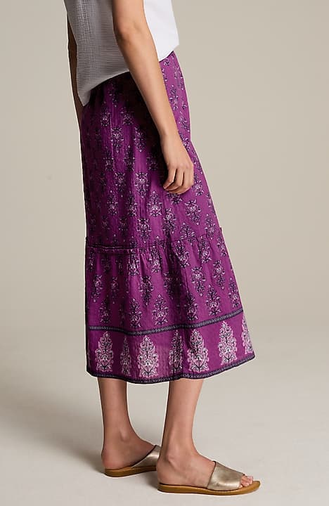 printed tiered midi skirt