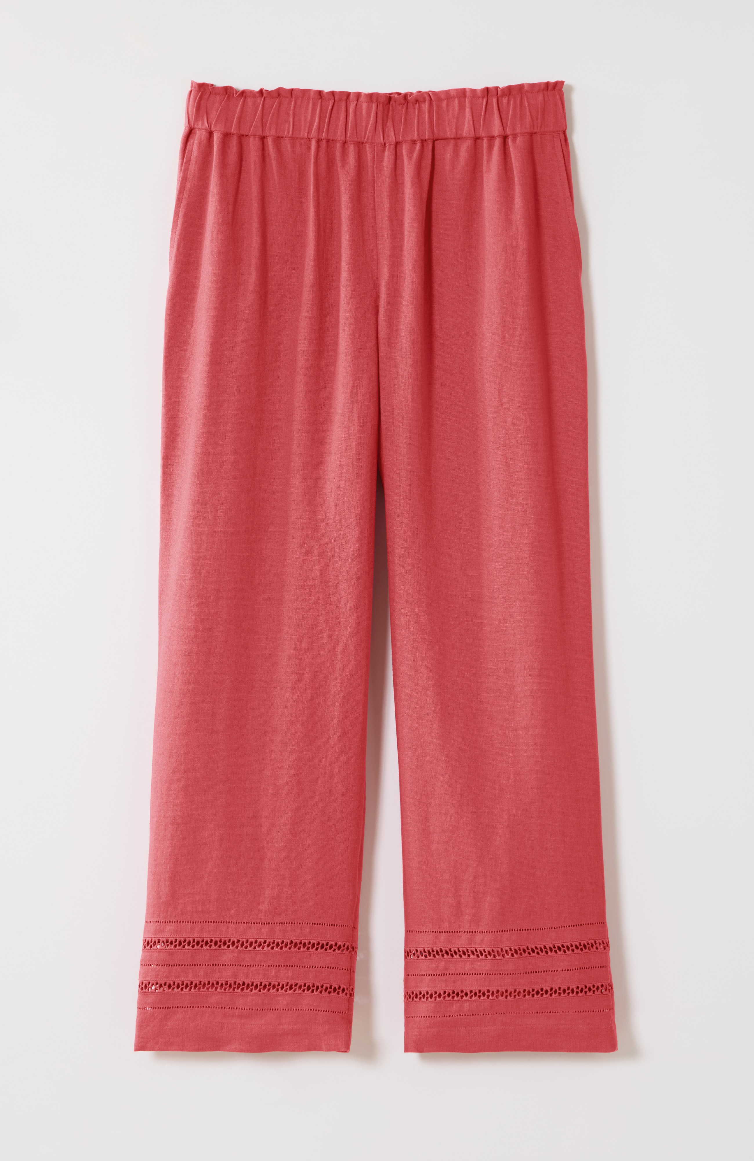 linen-trimmed wide-leg crops