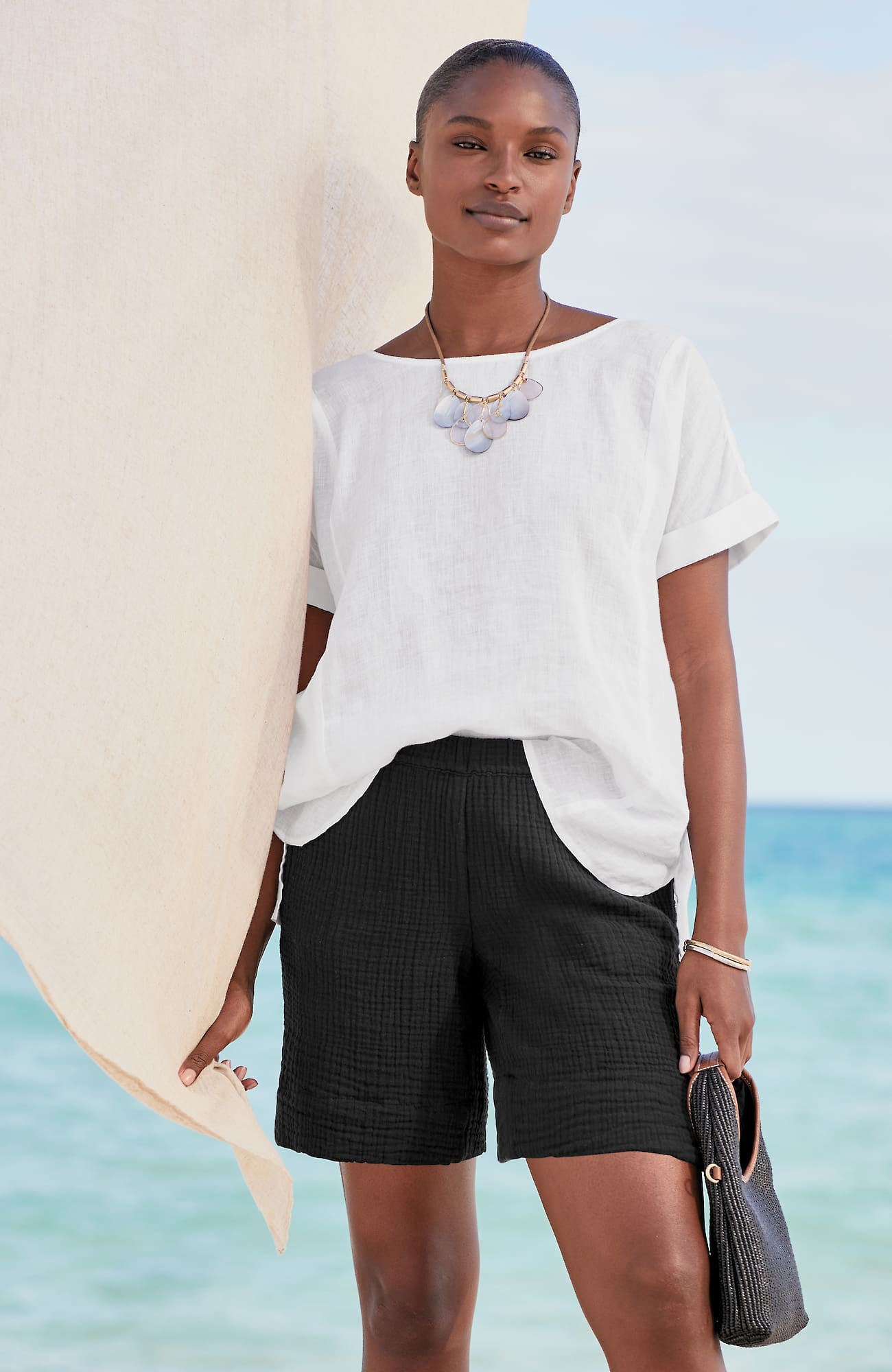 Shop Jjill J.jill Cotton-gauze Slit-hem Shorts