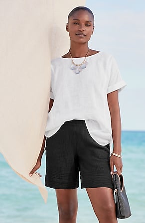 Image for Cotton-Gauze Slit-Hem Shorts