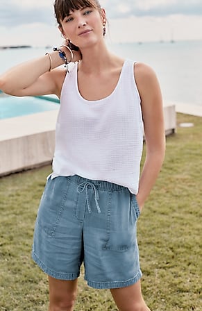 Image for Indigo Tencel™ Lyocell Patch-Pocket Shorts