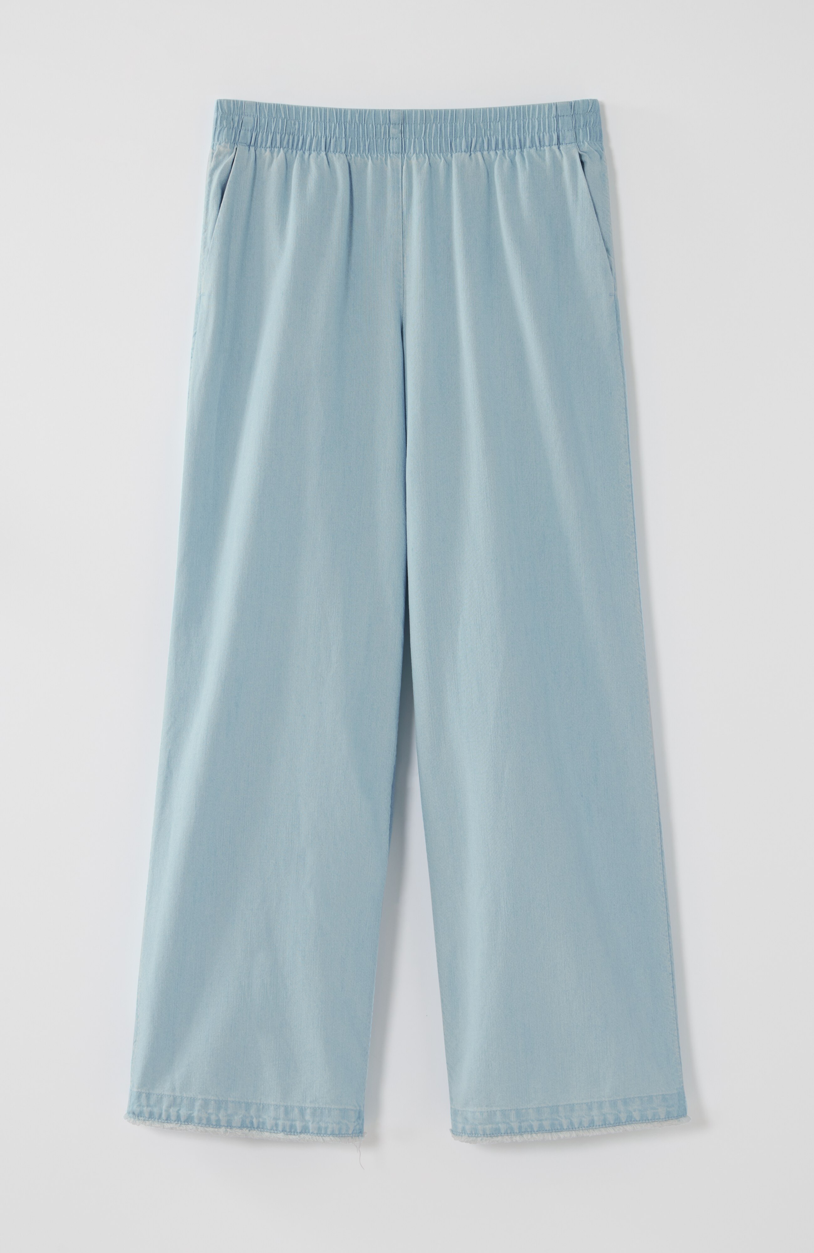 indigo fringe-hem full-leg crops