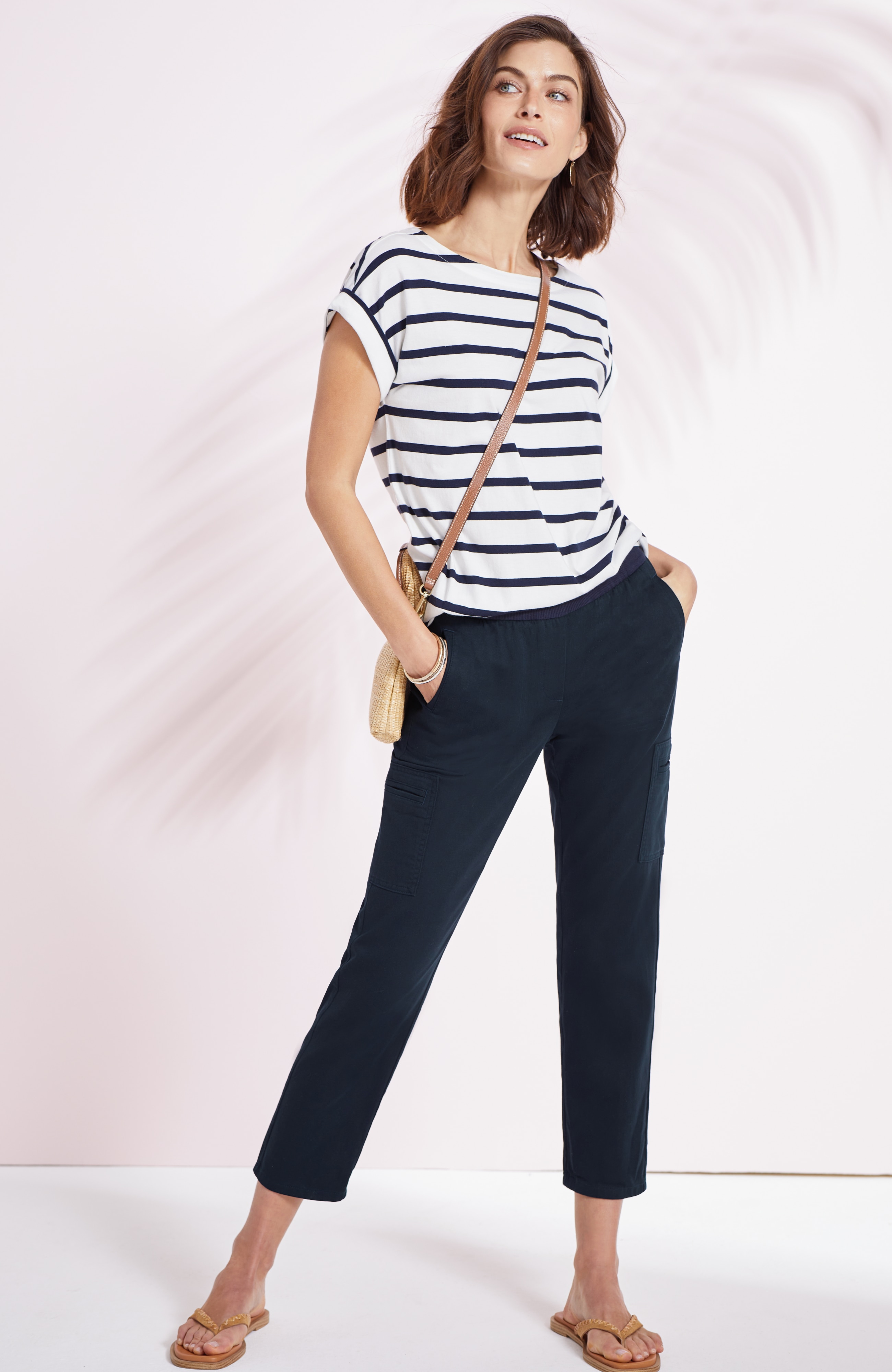 TWILL KNIT-WAIST SLIM-LEG PANTS | JJill