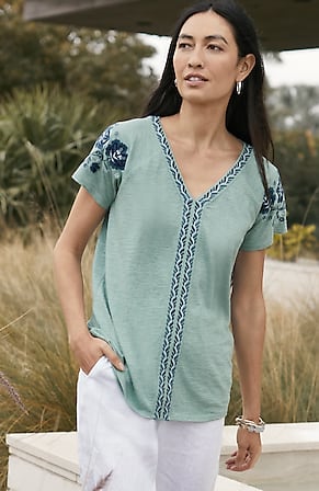 Image for Pure Jill Embroidered Cap-Sleeve Tee