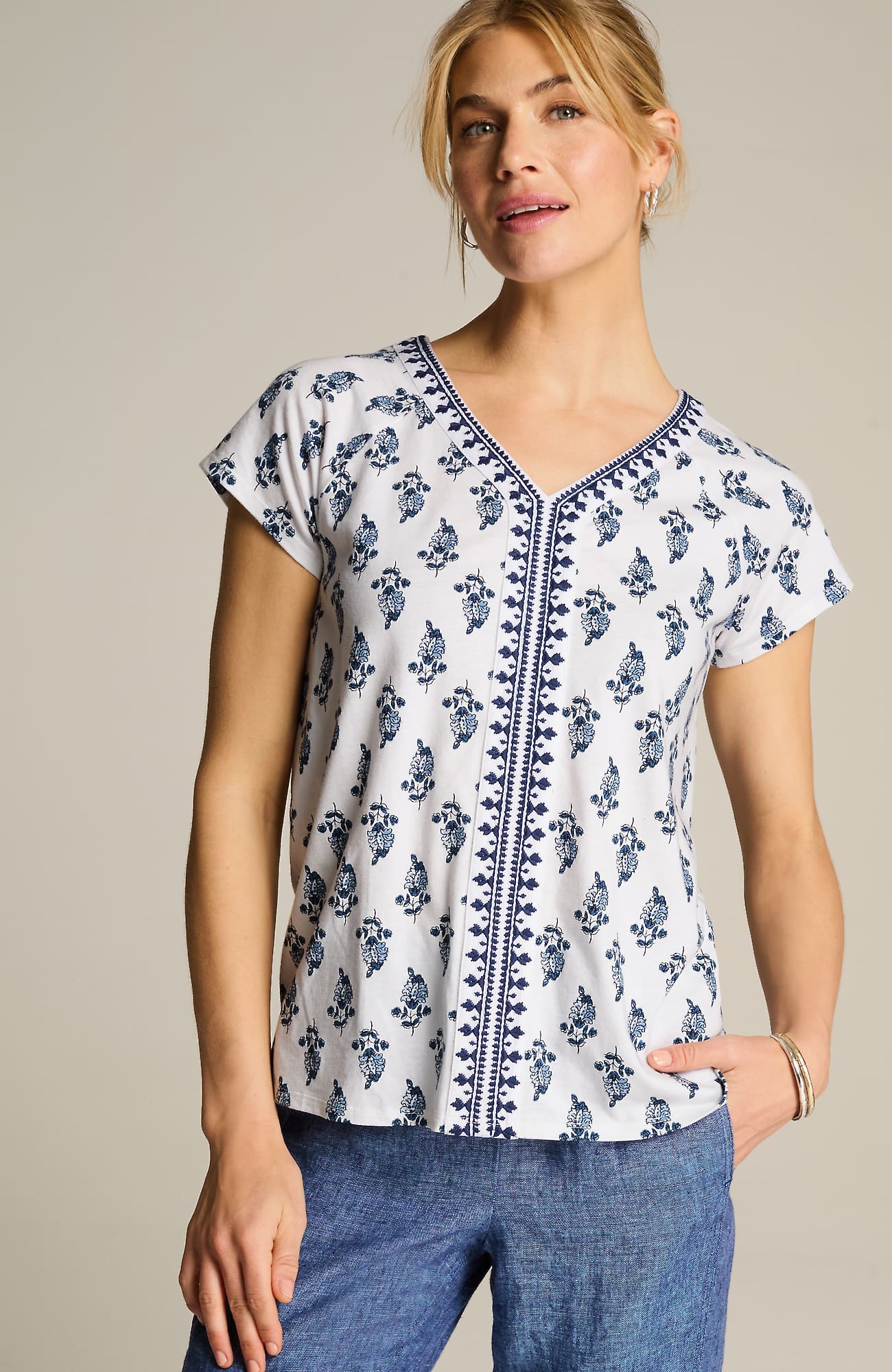 Jjill J.jill Pure Jill Embroidered Cap-sleeve Tee