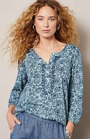 Image for Pure Jill Embroidered Henley Tunic
