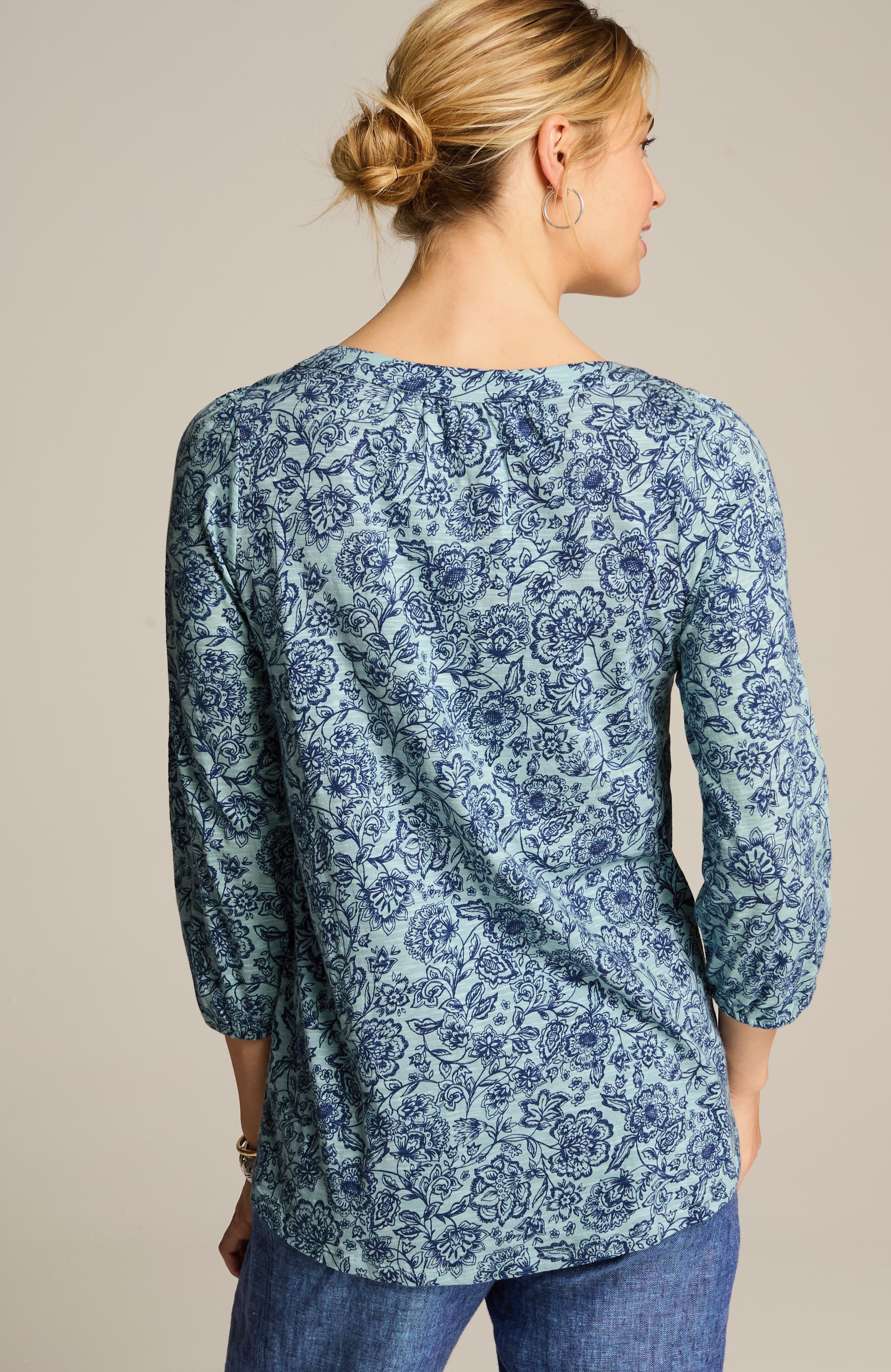 pure jill embroidered henley tunic