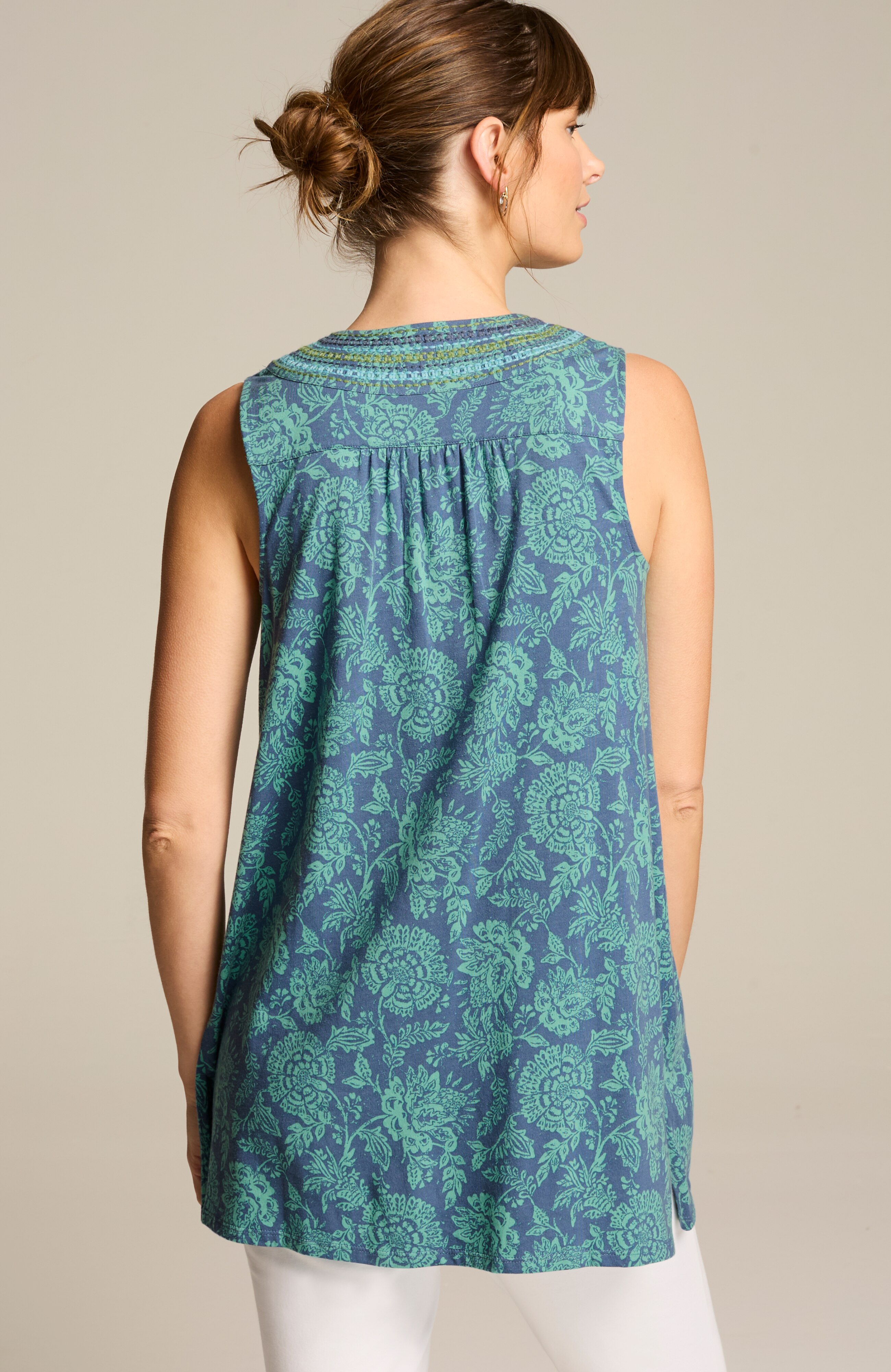 pure jill embroidered v-neck tunic