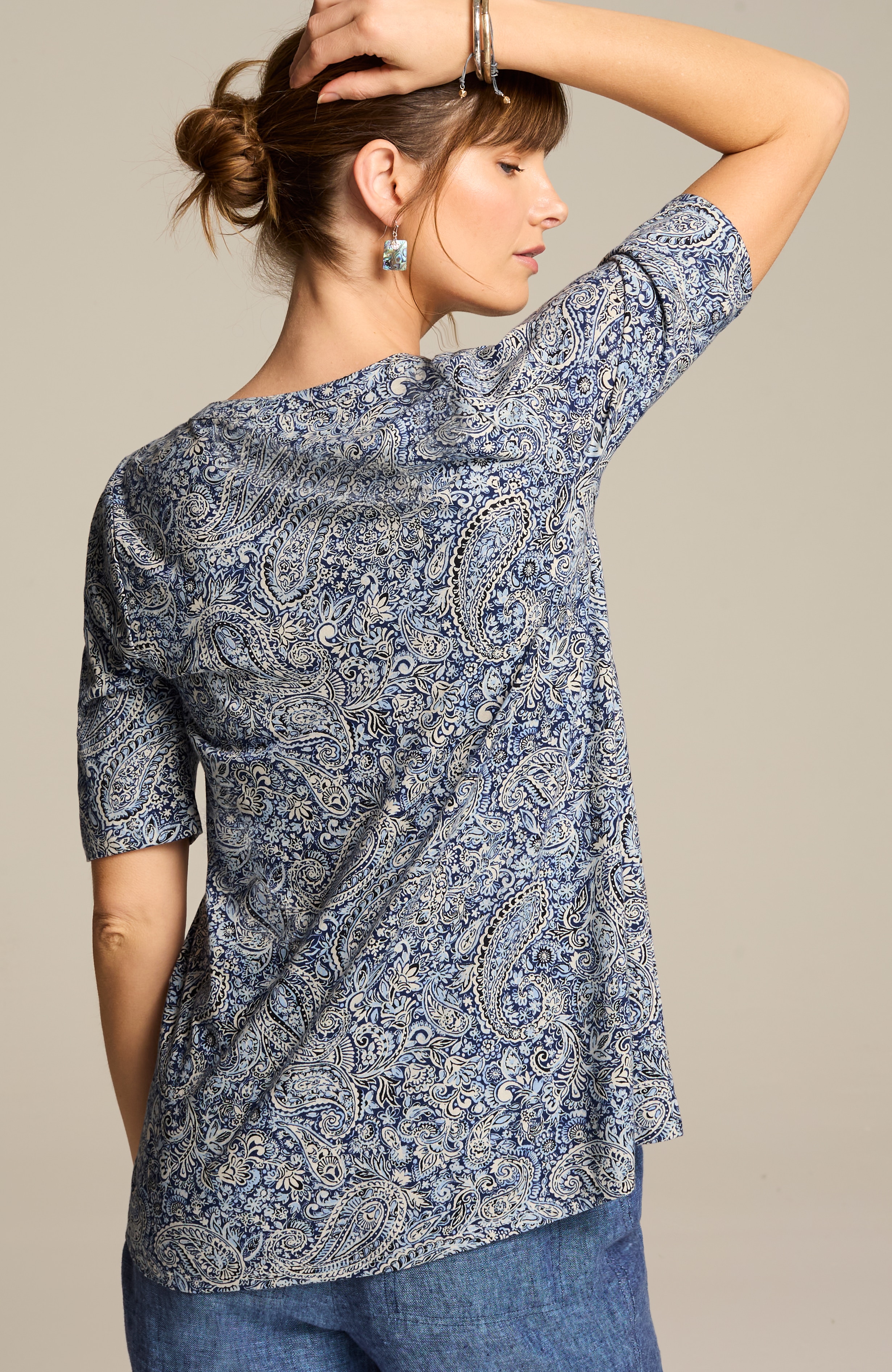 pure jill paisley button-front top
