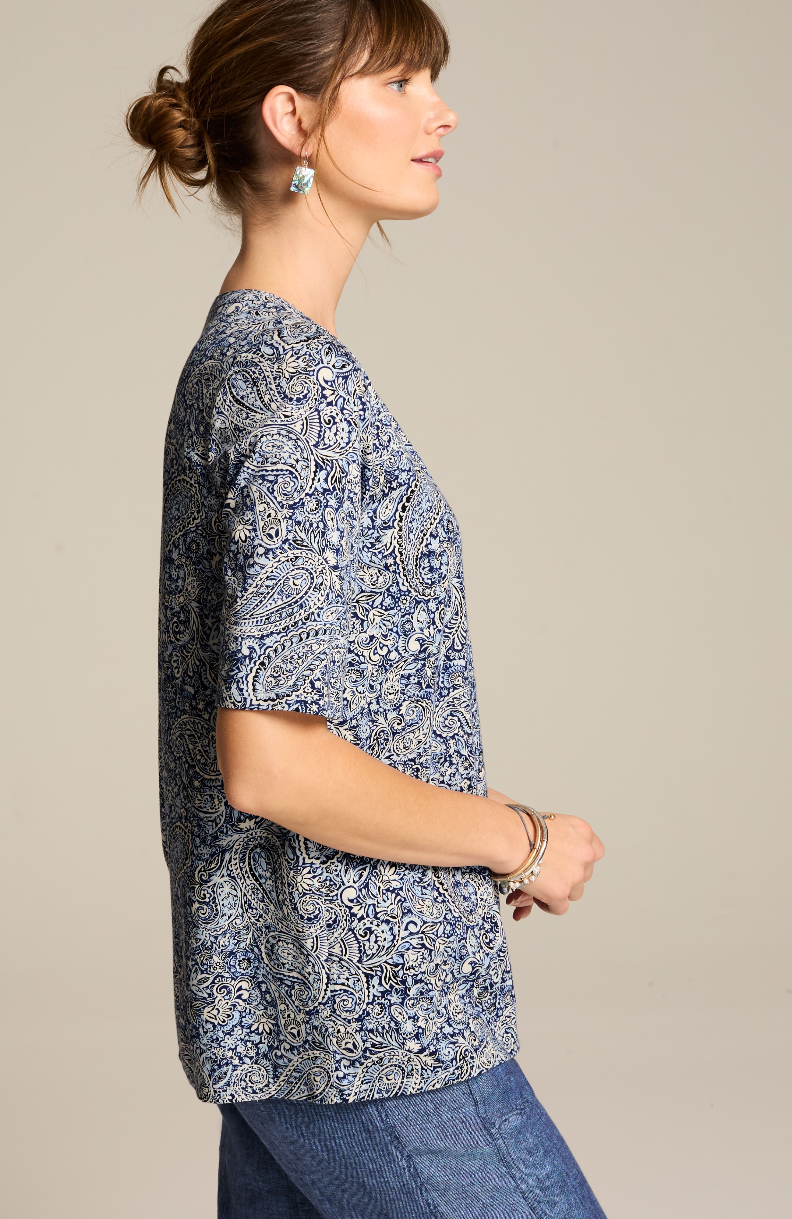 pure jill paisley button-front top