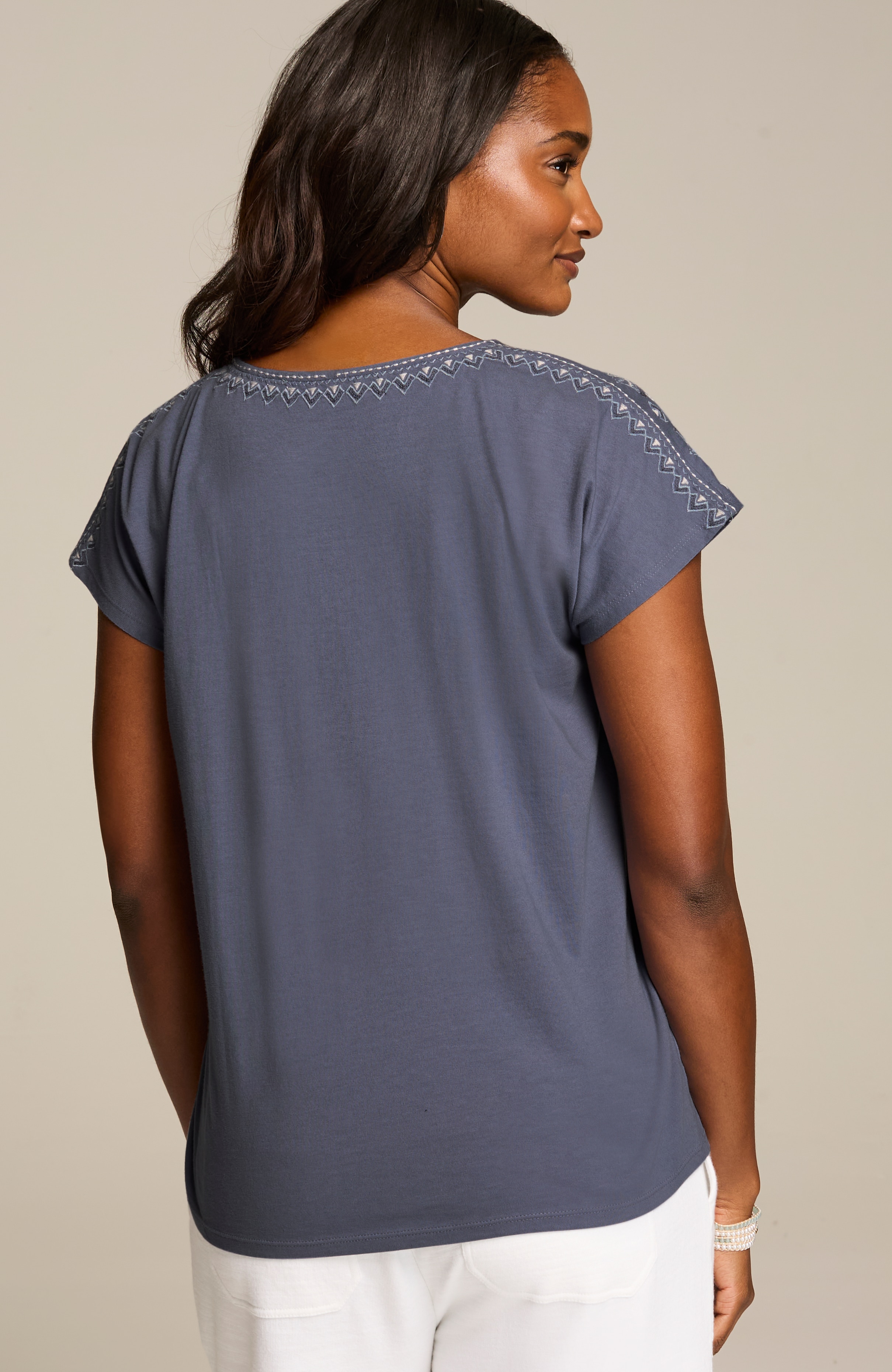 pure jill geometrically embroidered tee