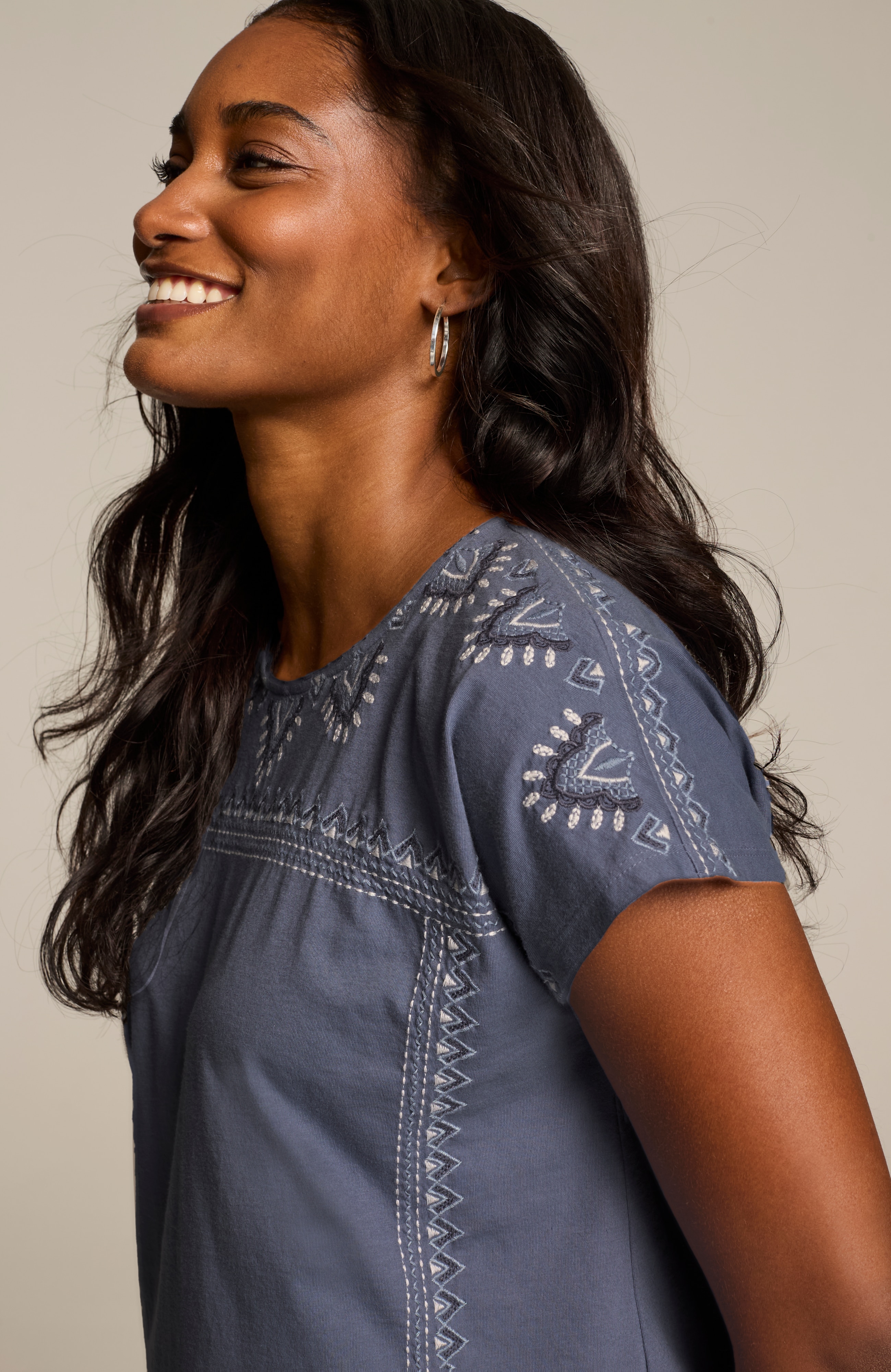 pure jill geometrically embroidered tee
