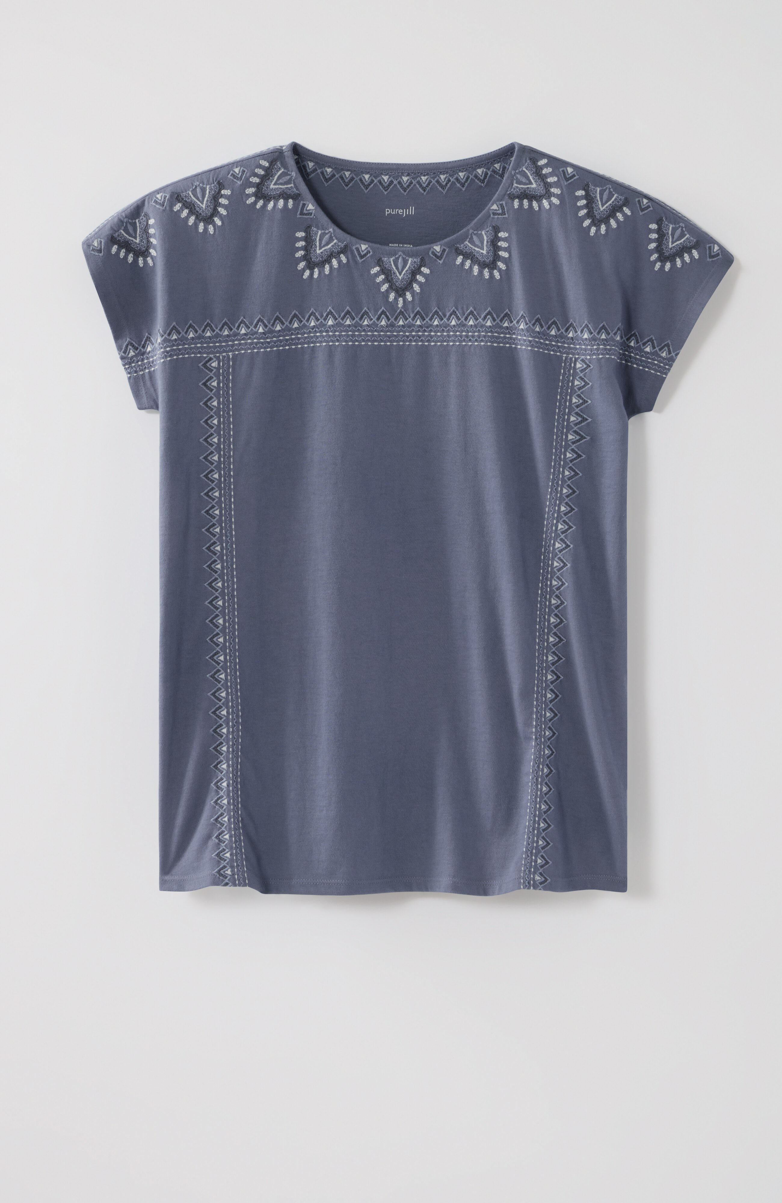 pure jill geometrically embroidered tee