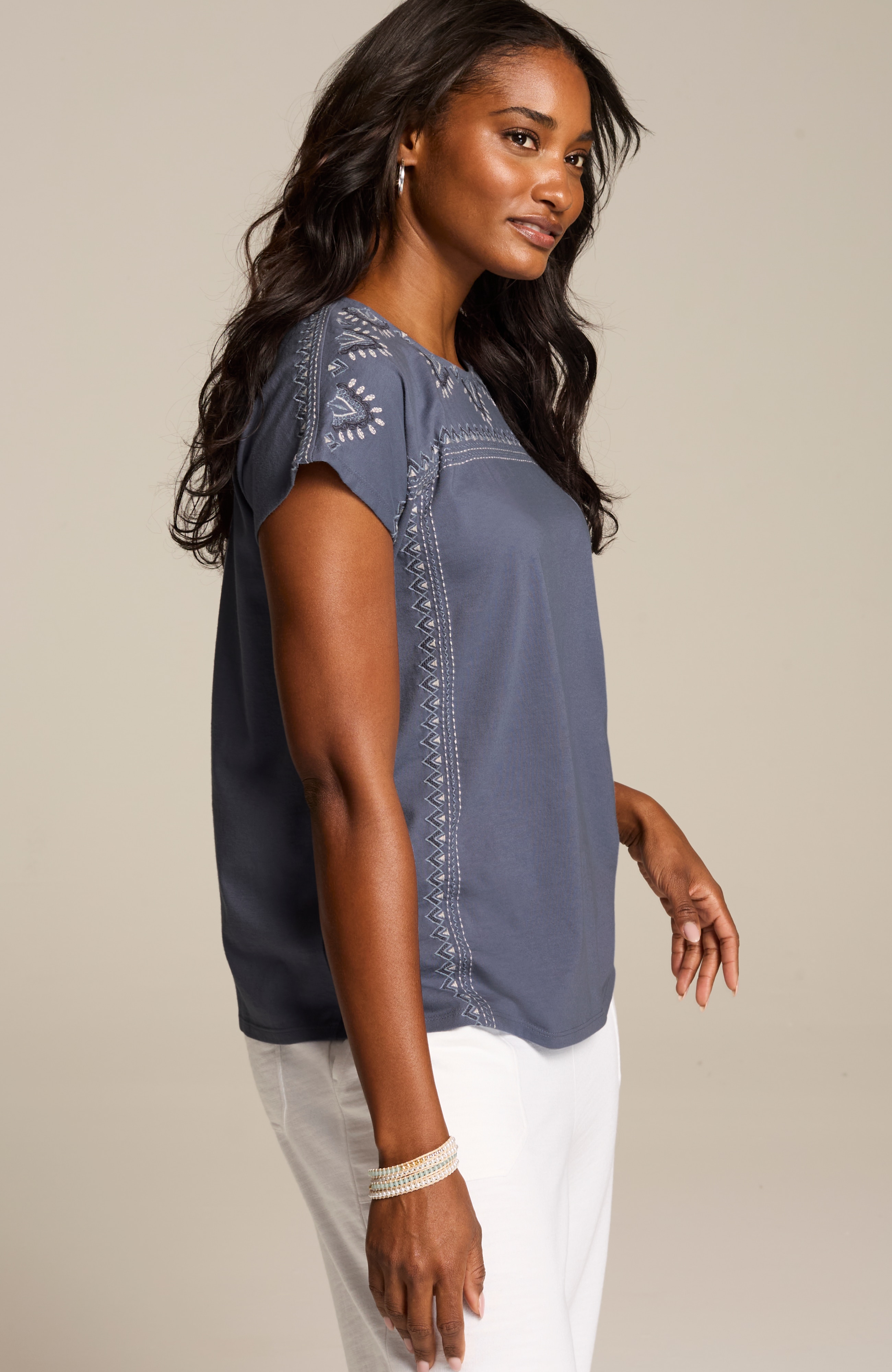 pure jill geometrically embroidered tee