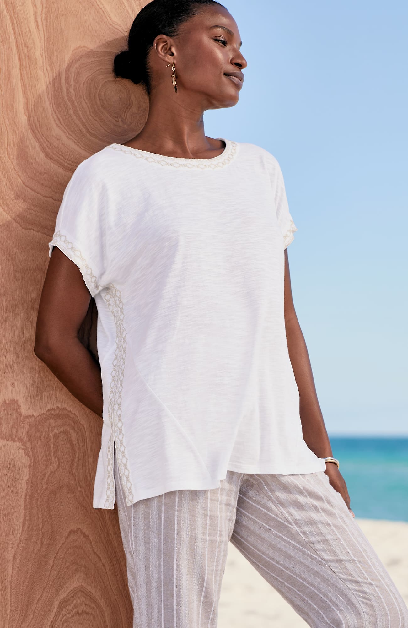 Jjill J.jill Pure Jill Embroidered Boat-neck Top