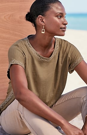 Image for Pure Jill Embroidered Boat-Neck Top