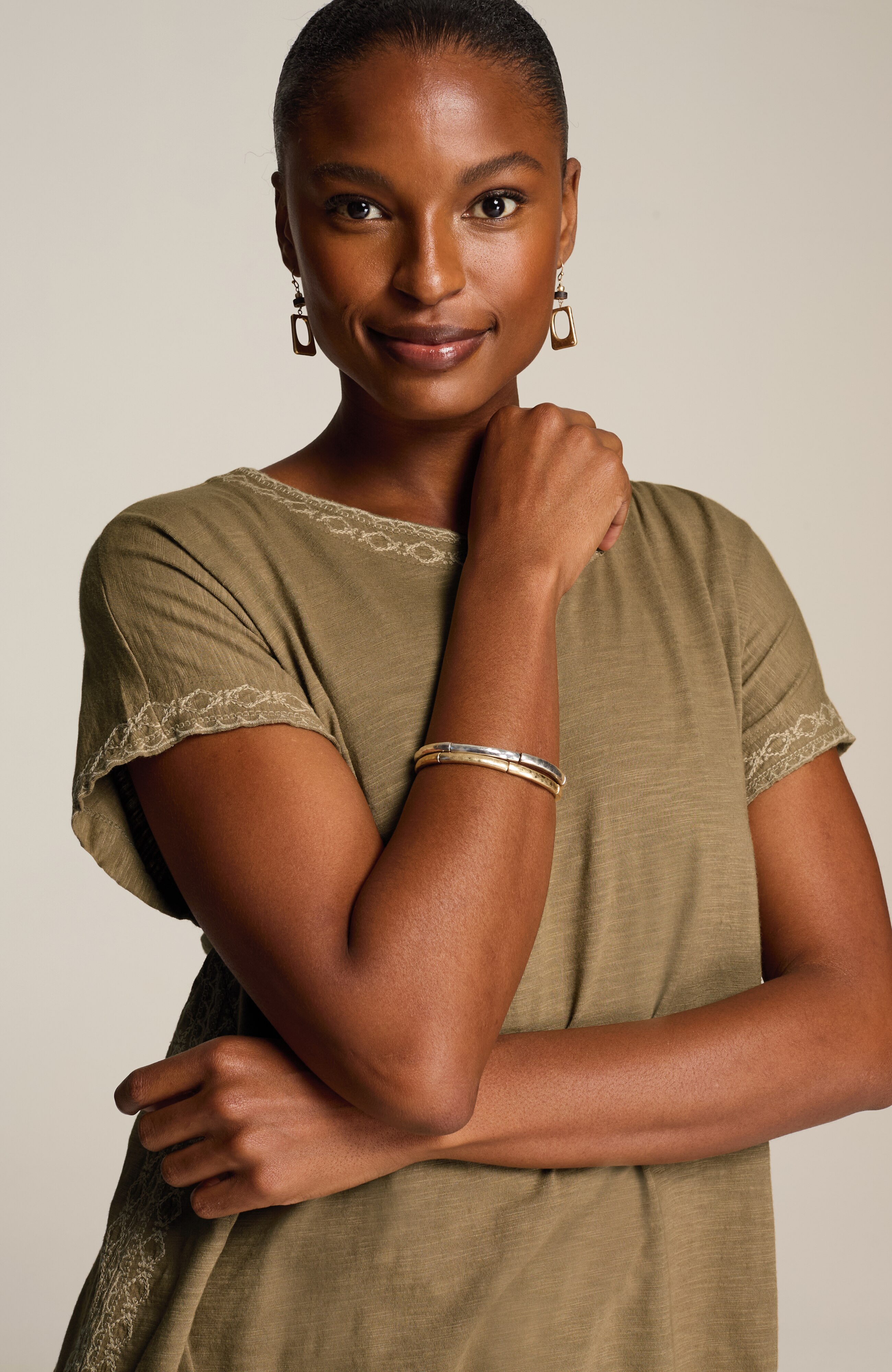 pure jill embroidered boat-neck top