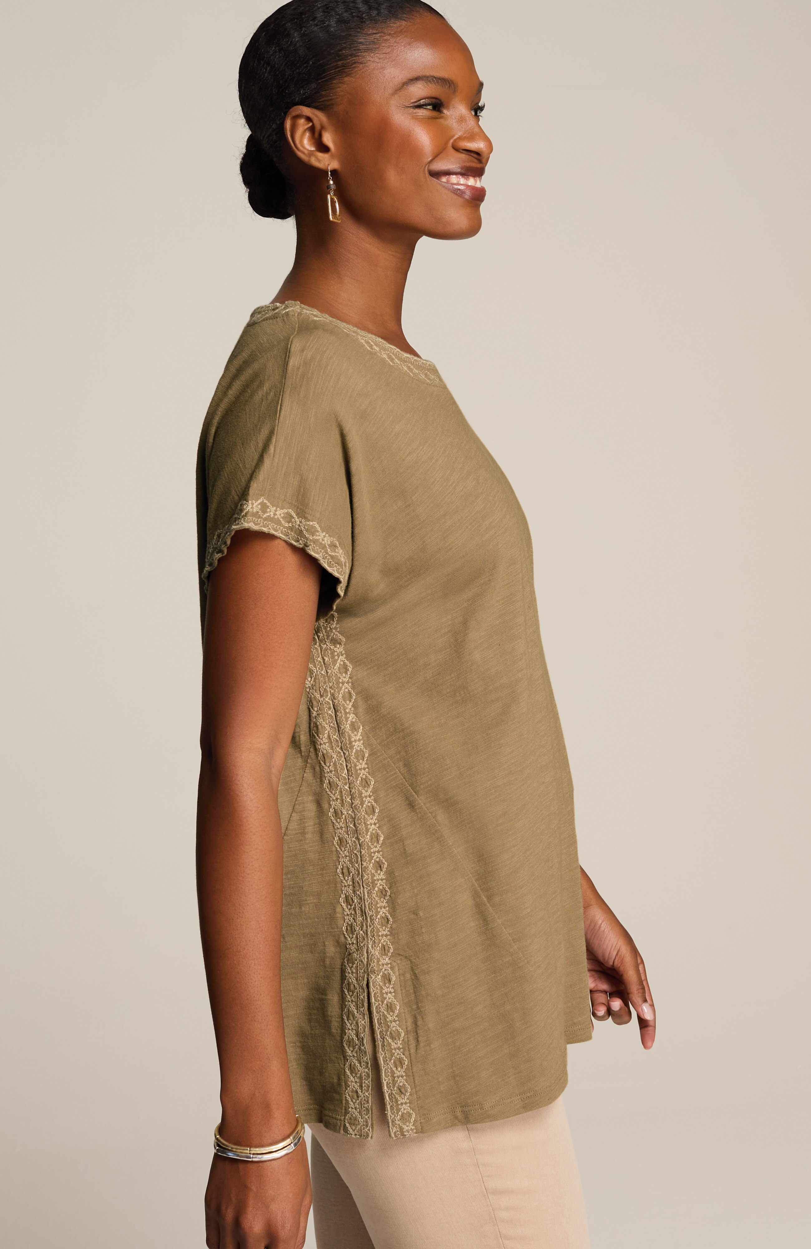 pure jill embroidered boat-neck top