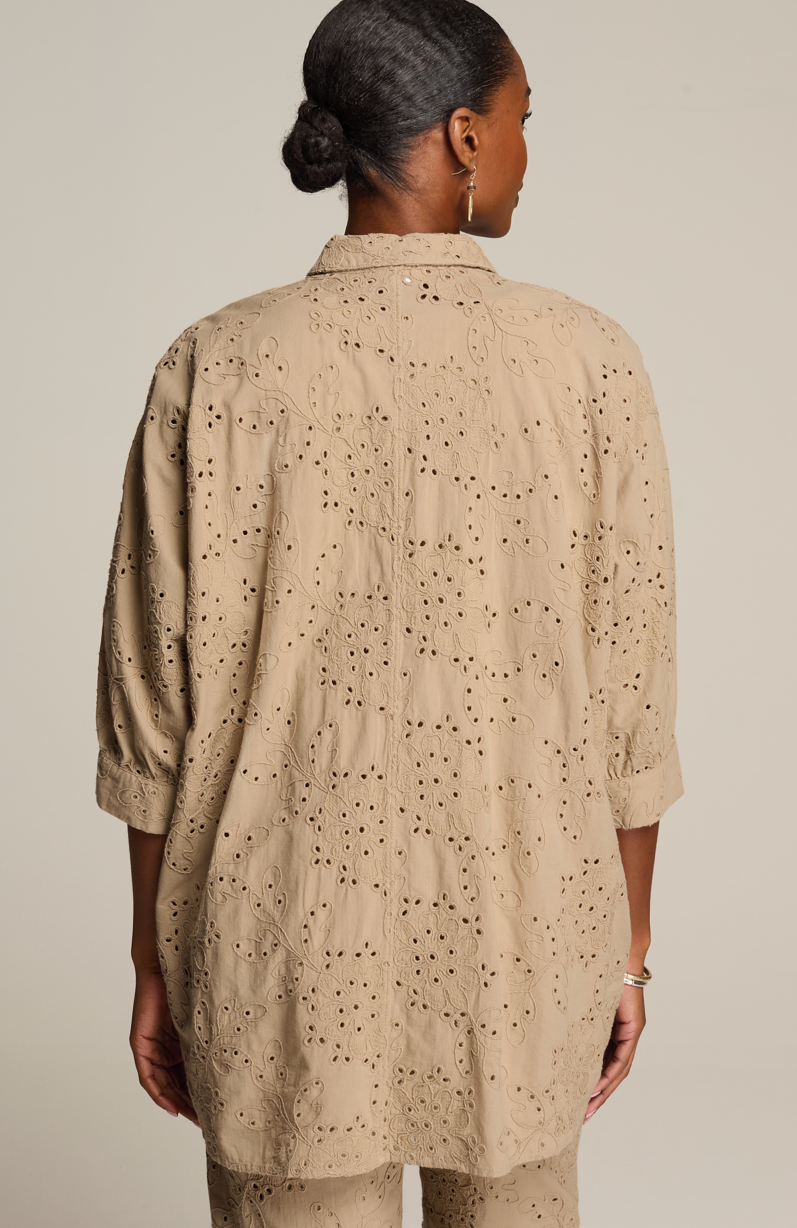 pure jill eyelet button-front shirt