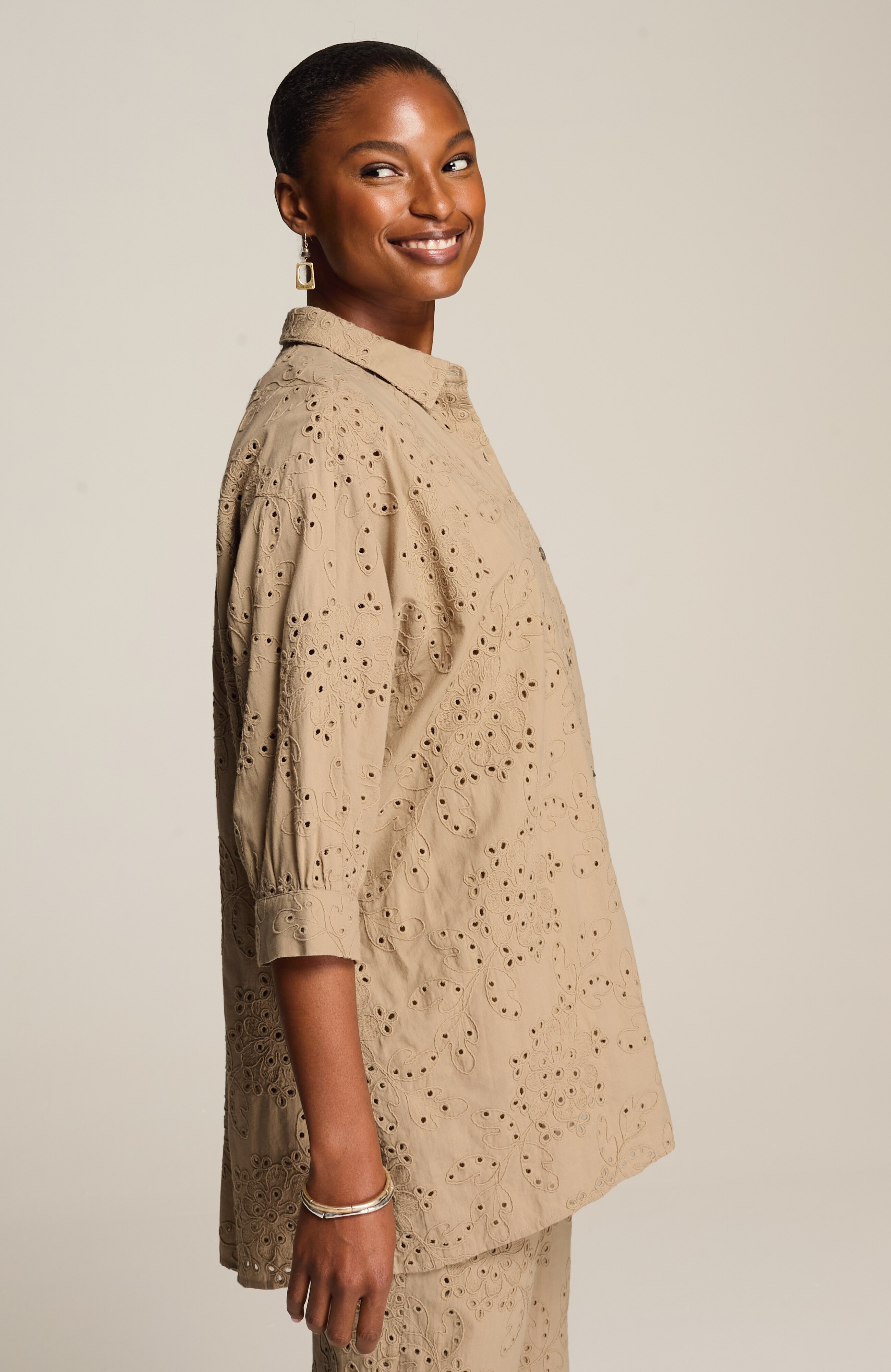 pure jill eyelet button-front shirt