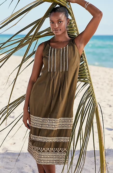 j jill embroidered dress PURE JILL EMBROIDERED MIDI DRESS
