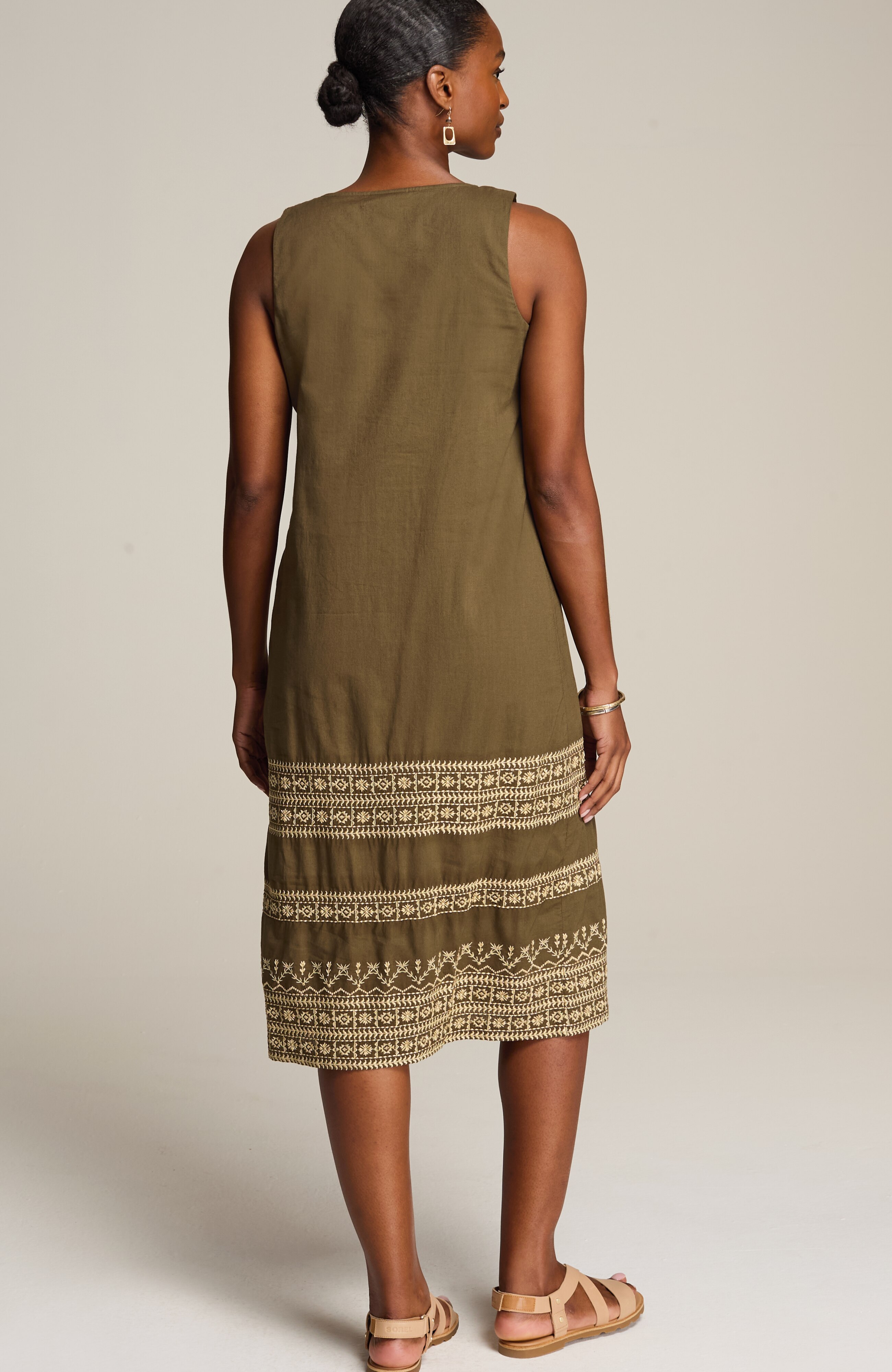 pure jill embroidered midi dress