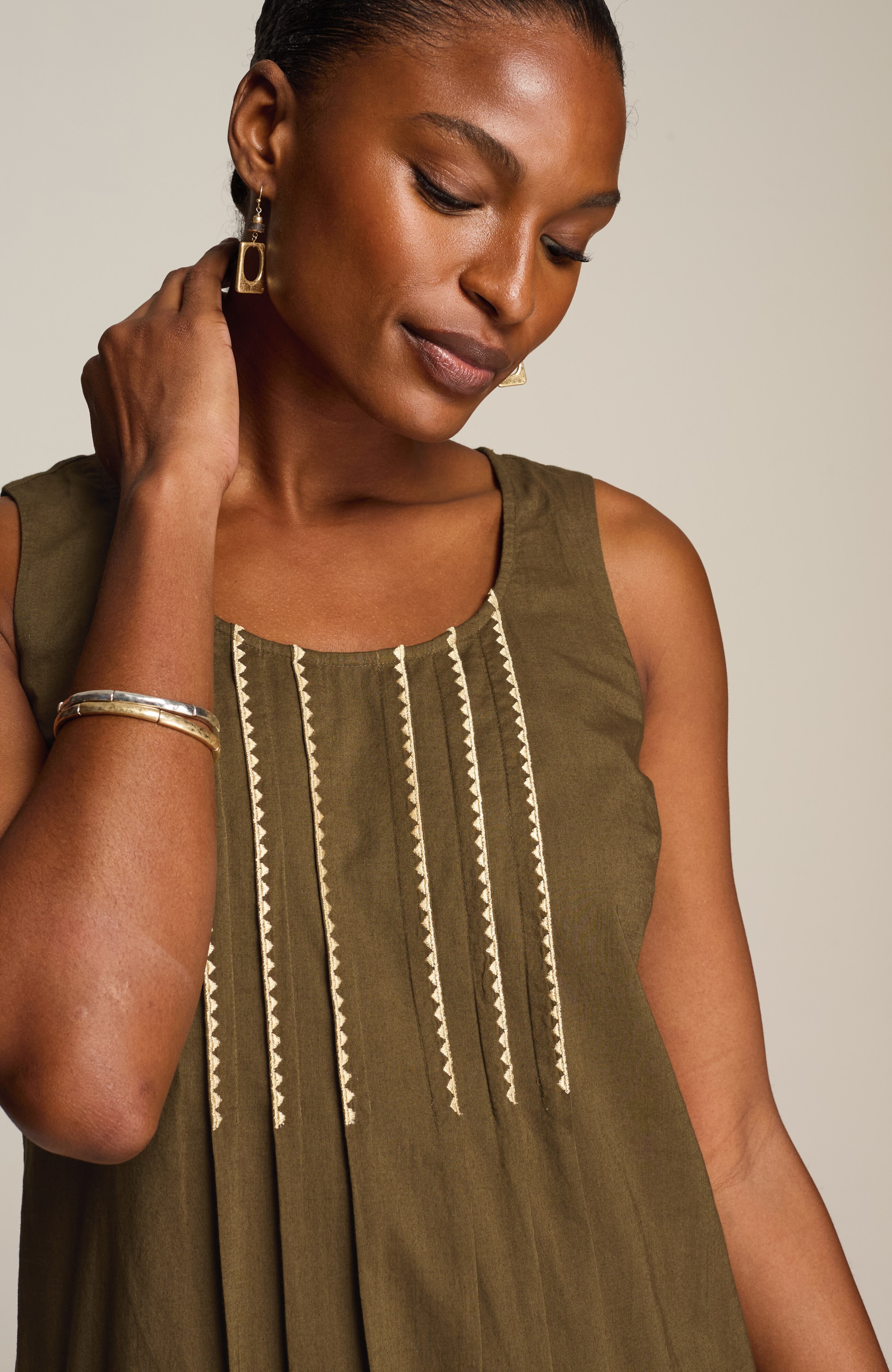 pure jill embroidered midi dress