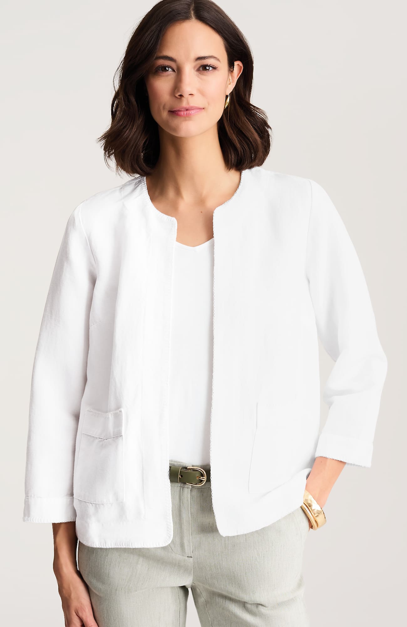 Women's Whipstitched Open-Front Jacket (White) (Size: L) J. Jill