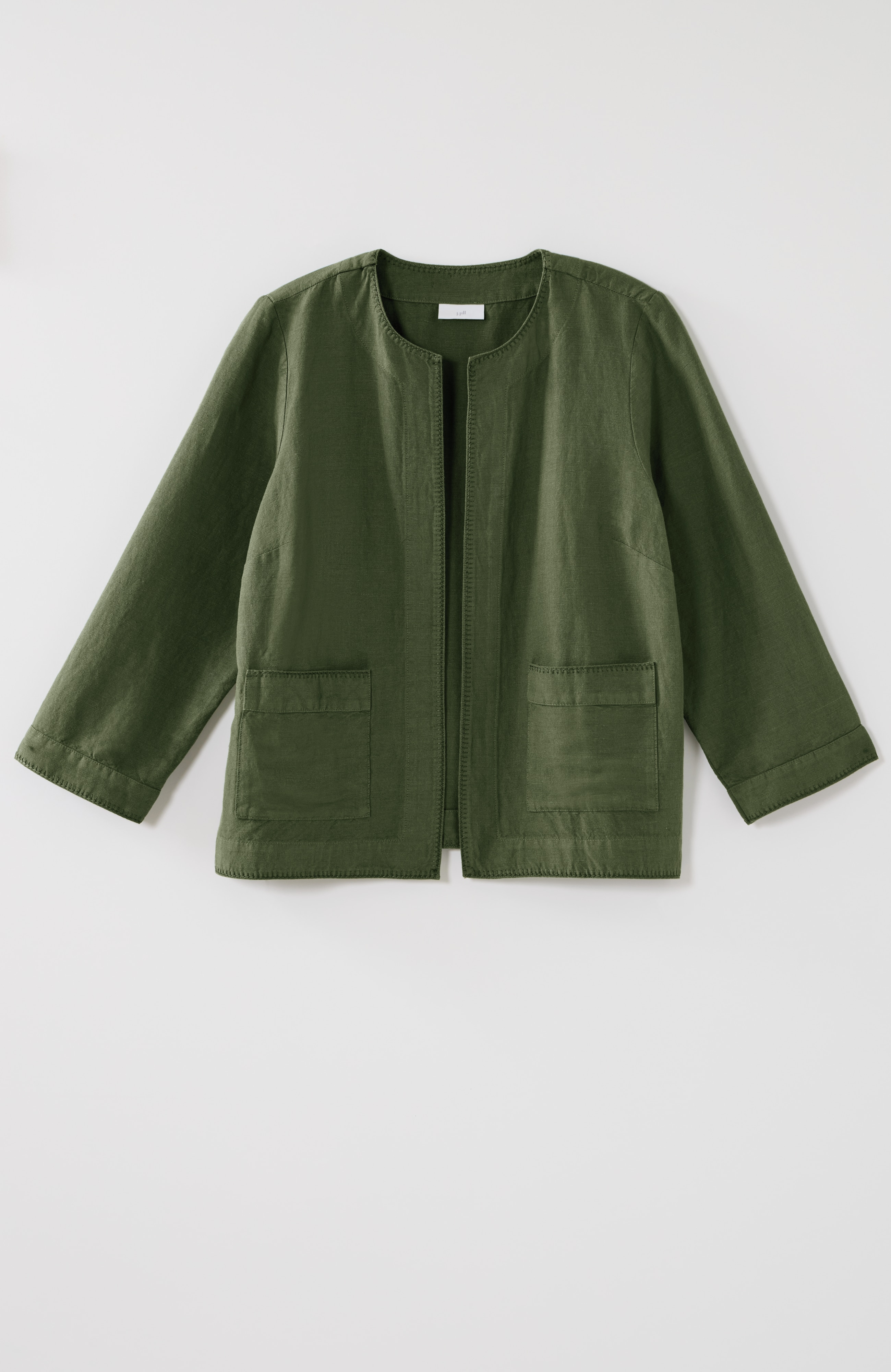 whipstitched open-front jacket