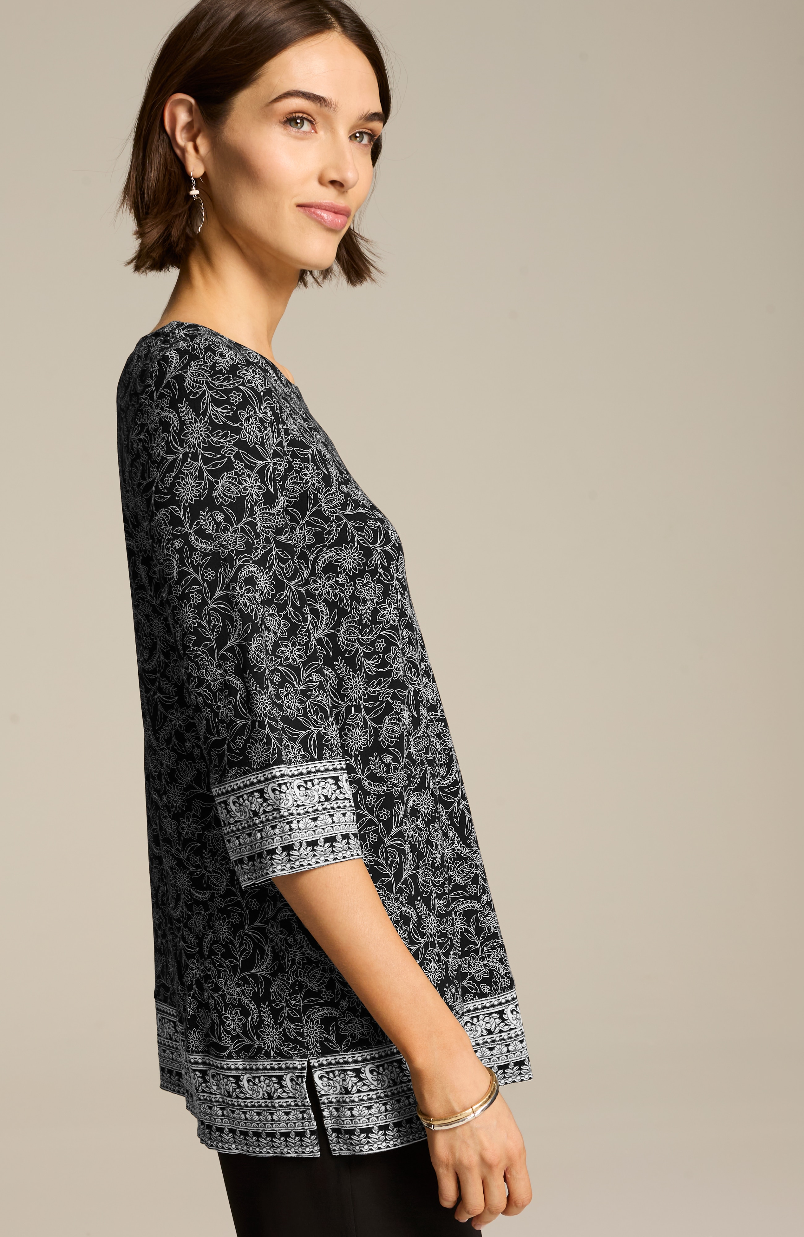 wearever border-printed knit top