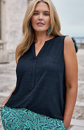 Image for Wearever Slub-Knit Split-Neck Tank