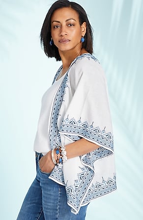 Image for Embroidered-Border Ruana