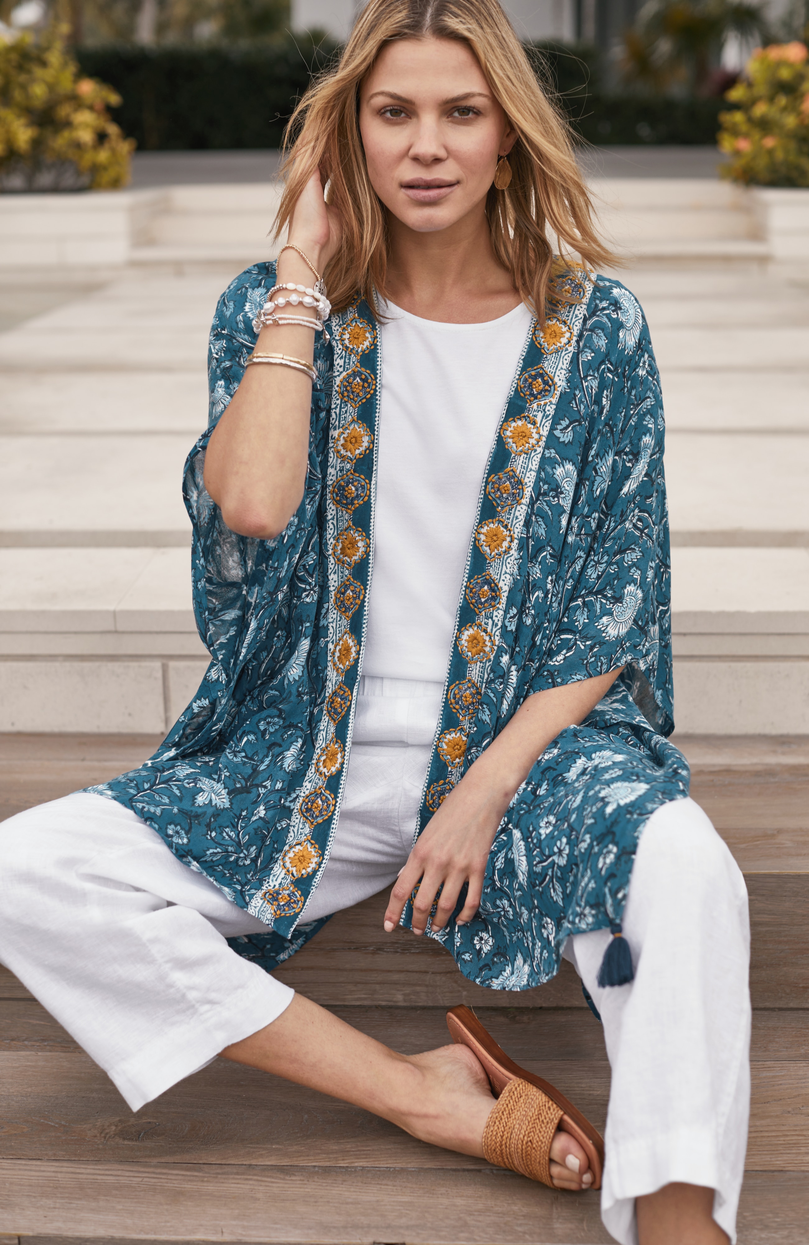 J. Jill Kantha-stitched reversible jacquard ruana at