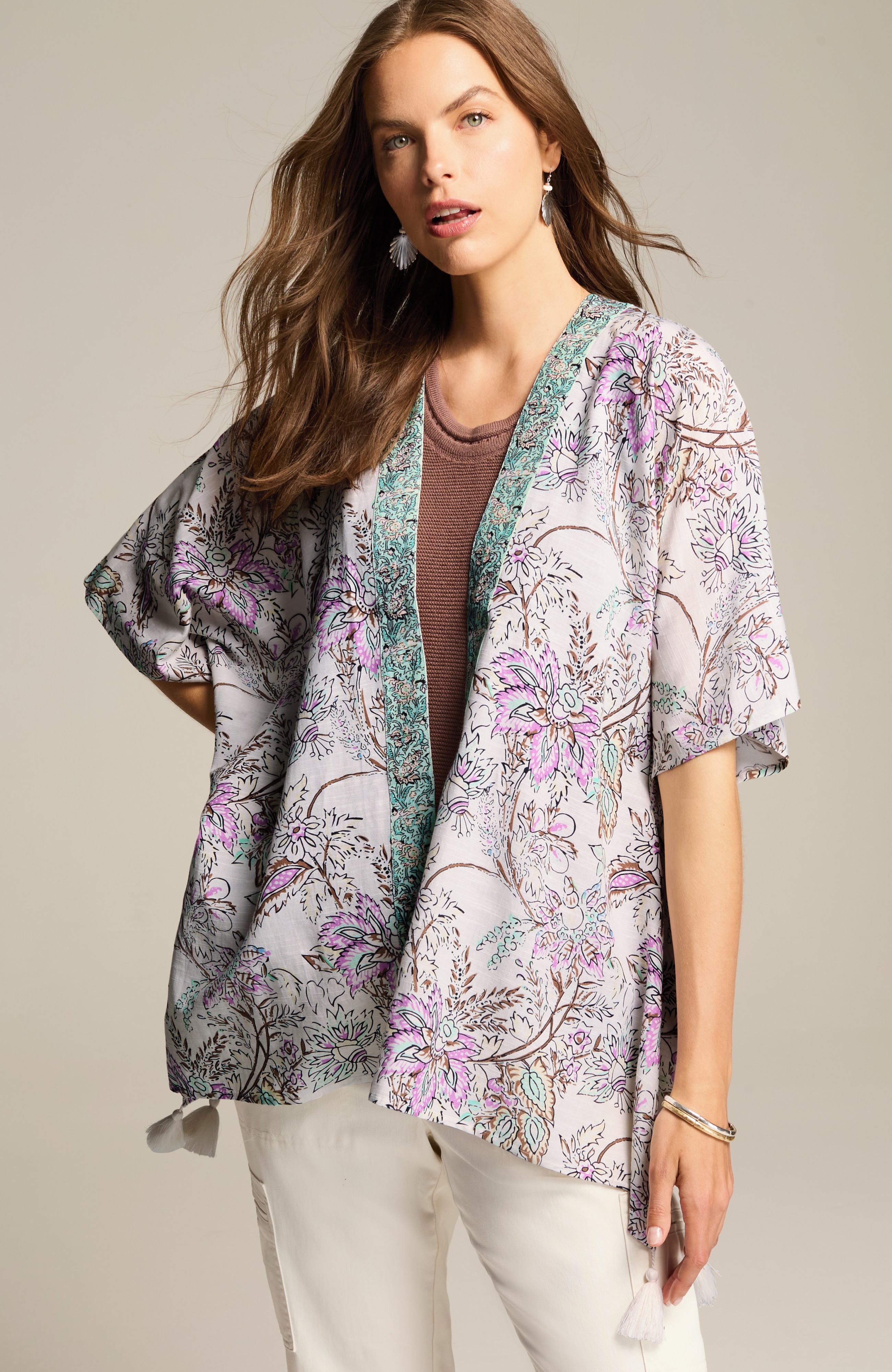 botanical placed-trim ruana
