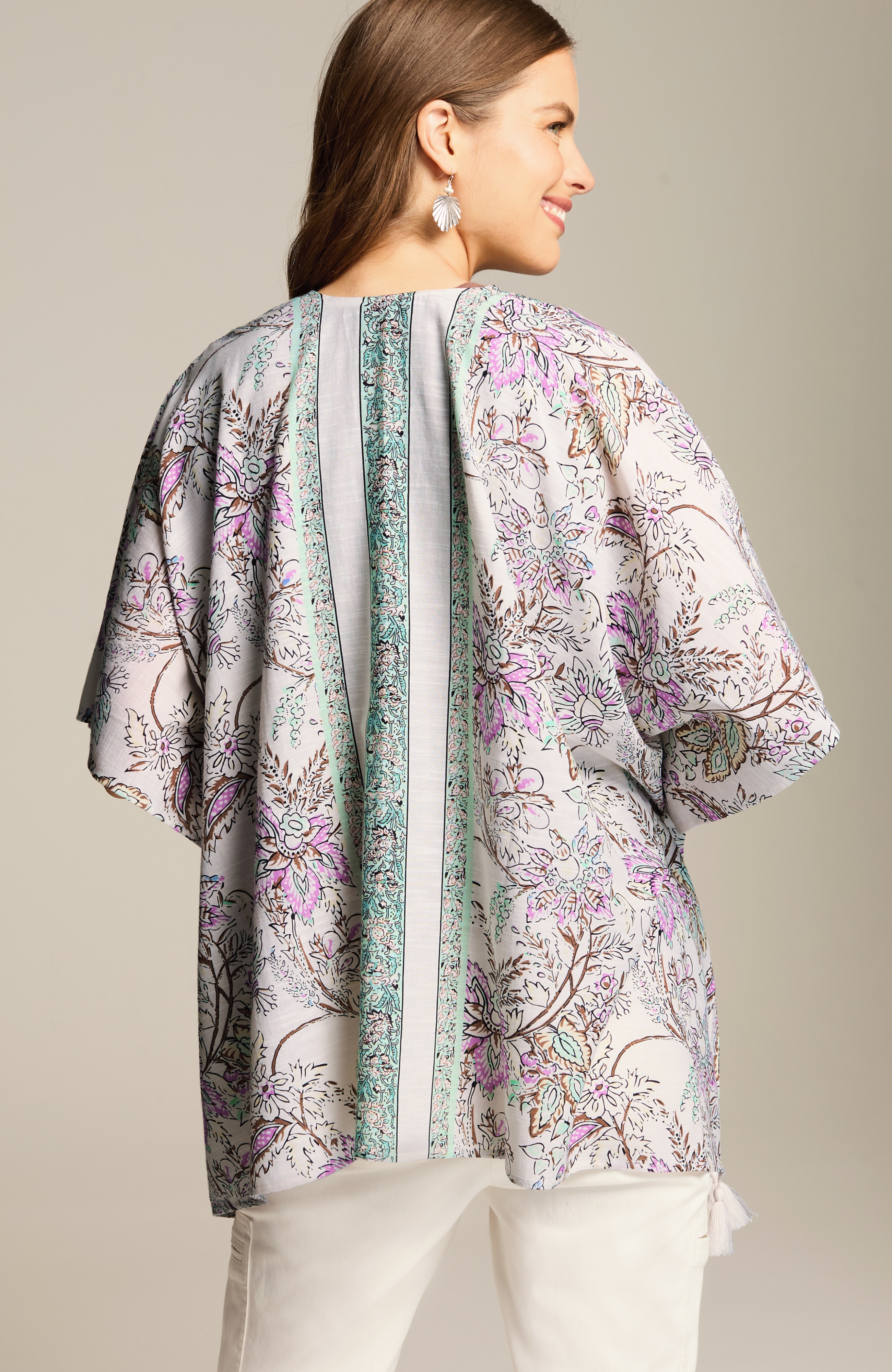 botanical placed-trim ruana